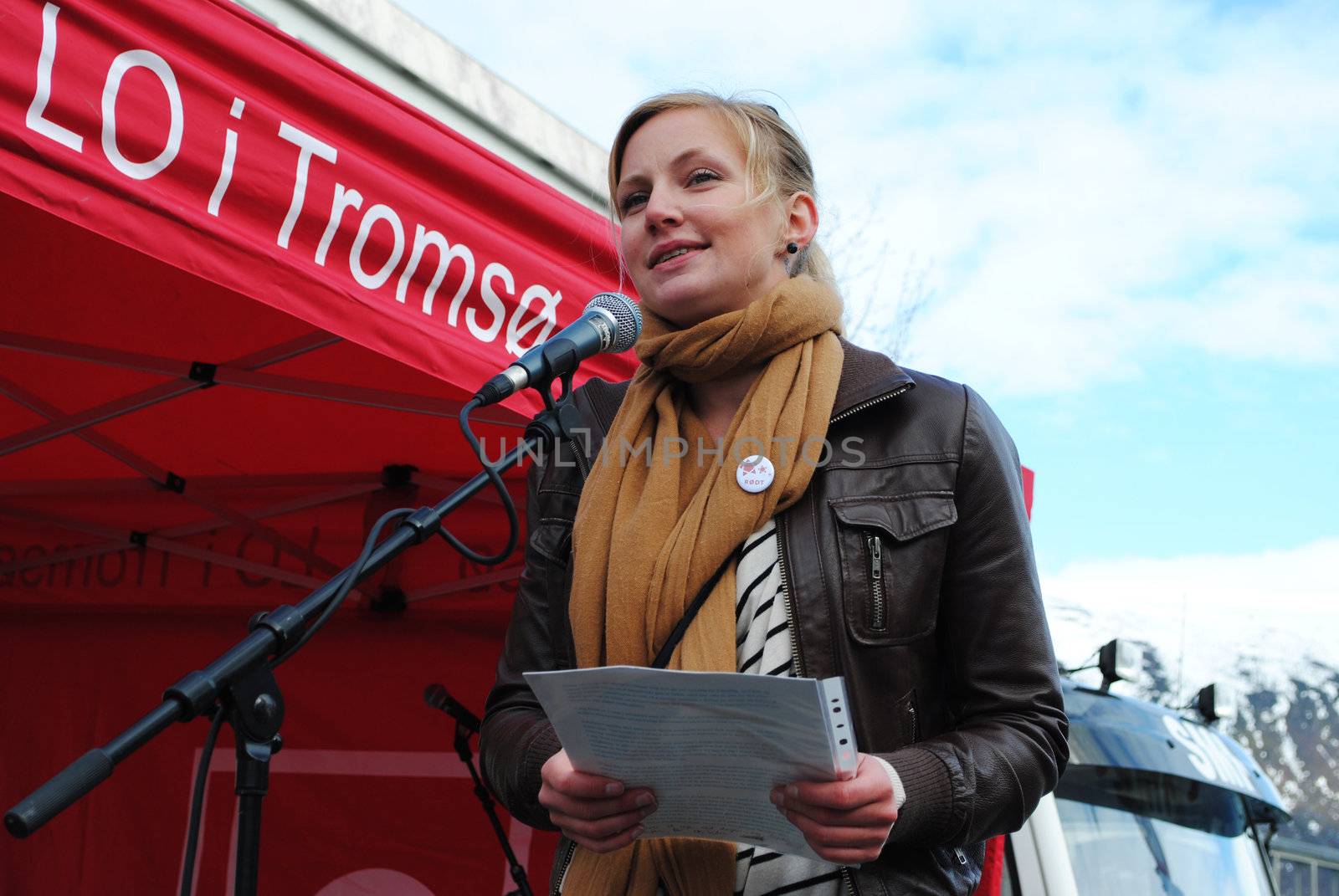 Mari Eifring, politician from the norwegian Red Party (Rødt), speaking in Tromsø 1st of May 2011.