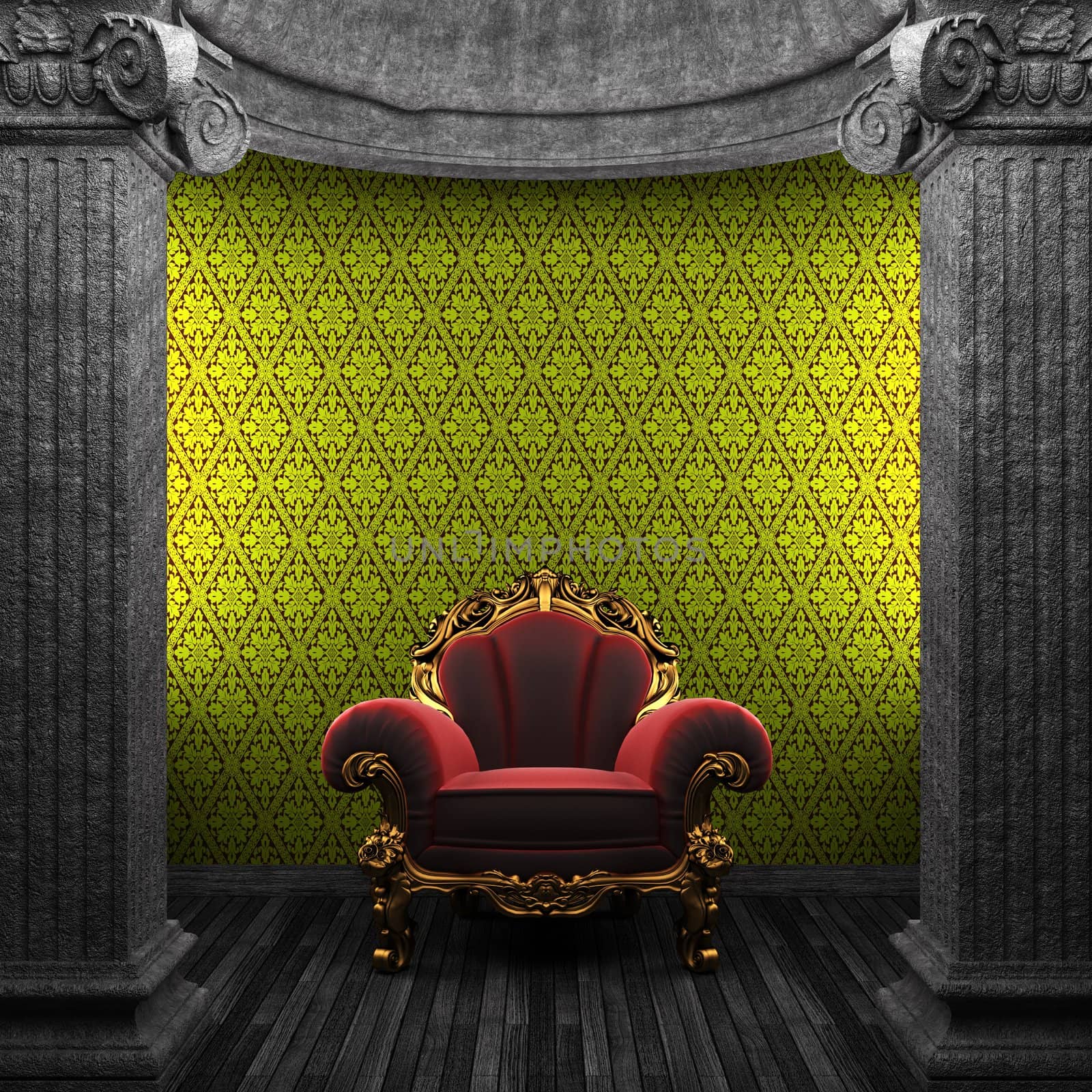 stone columns, chair and wallpaper by icetray