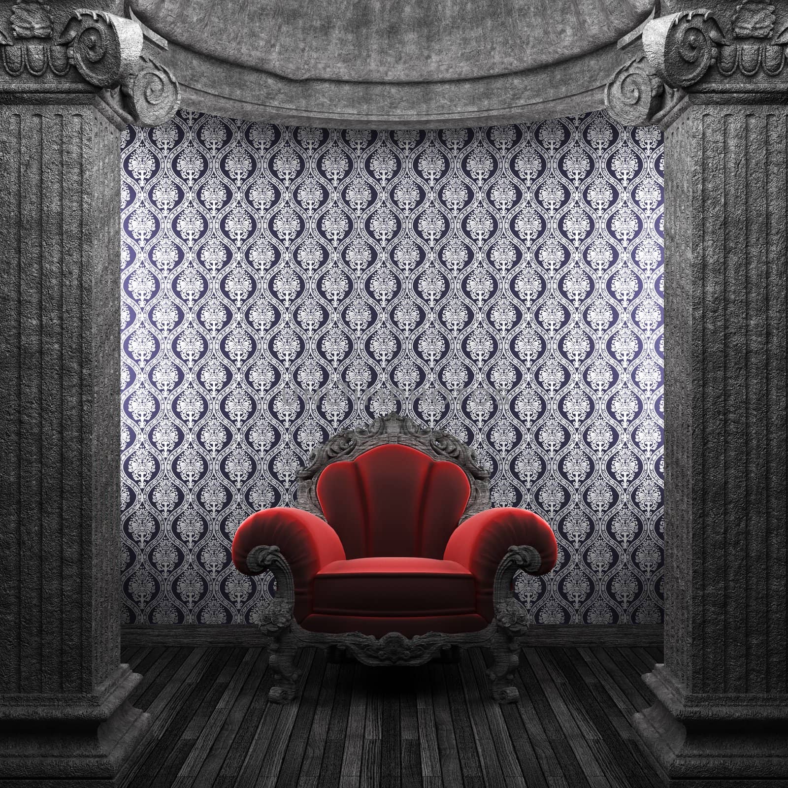 stone columns, chair and wallpaper by icetray
