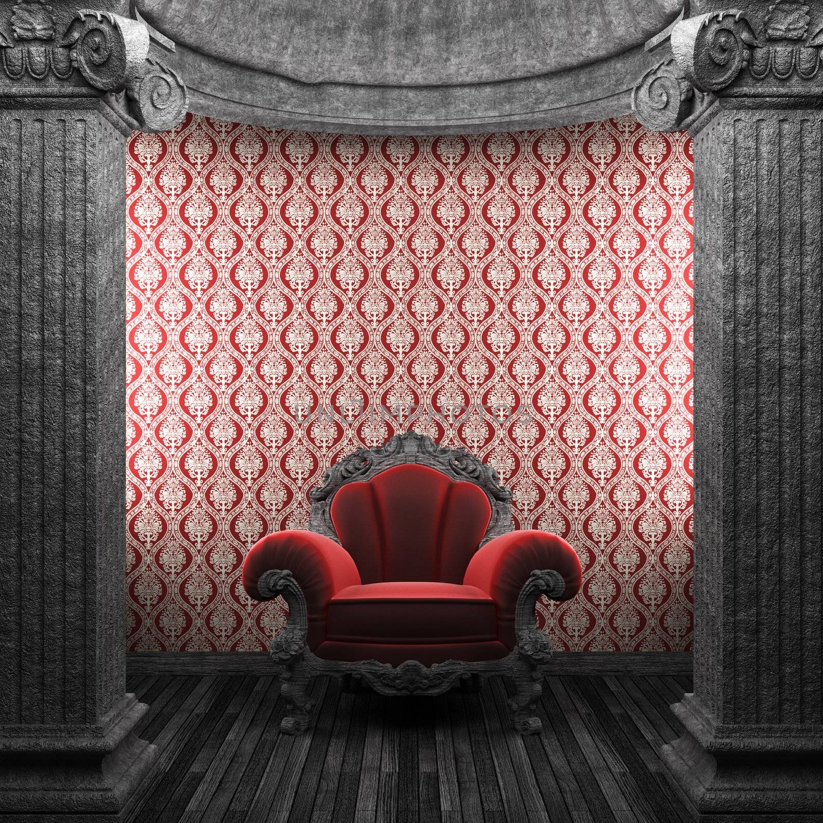 stone columns, chair and wallpaper by icetray