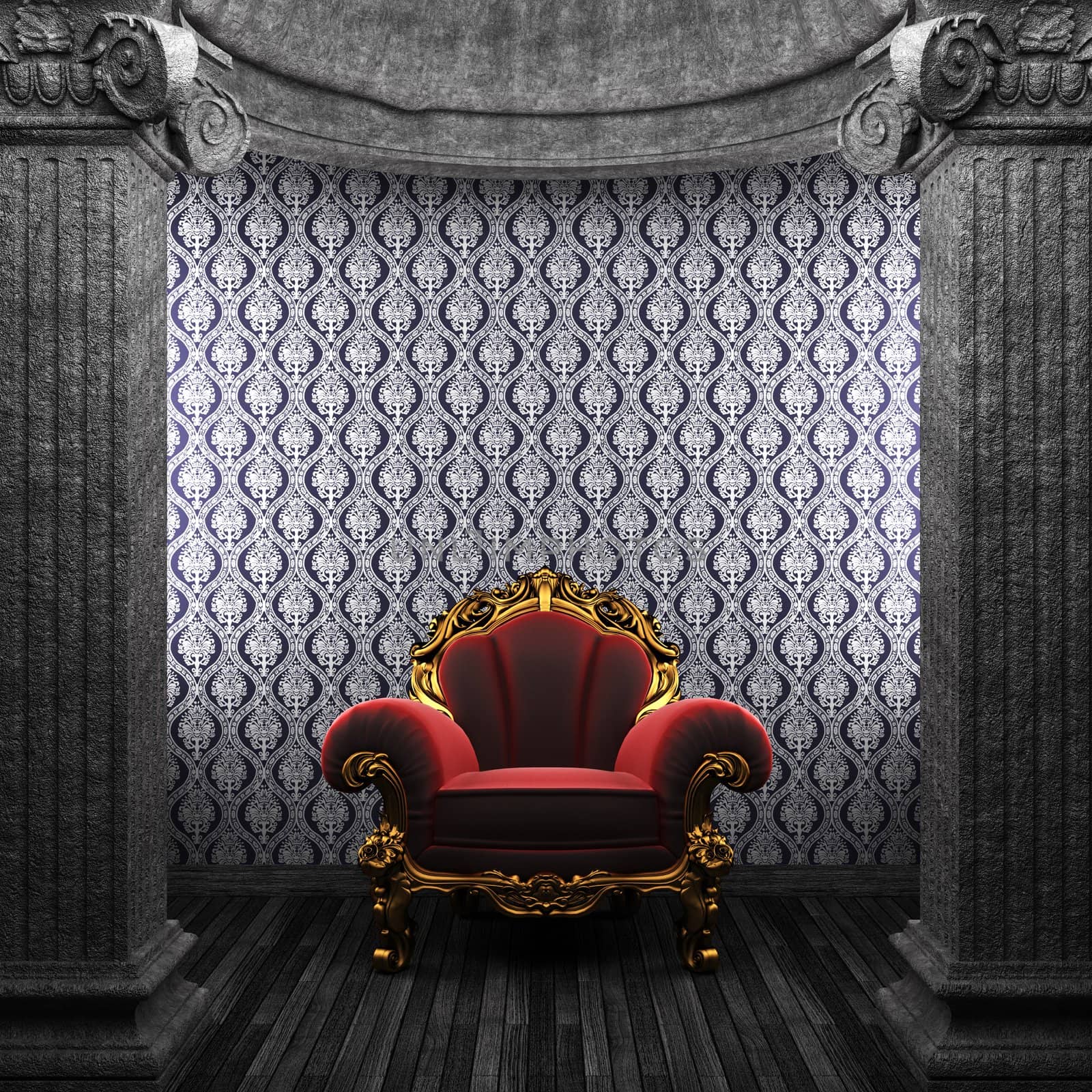 stone columns, chair and wallpaper by icetray