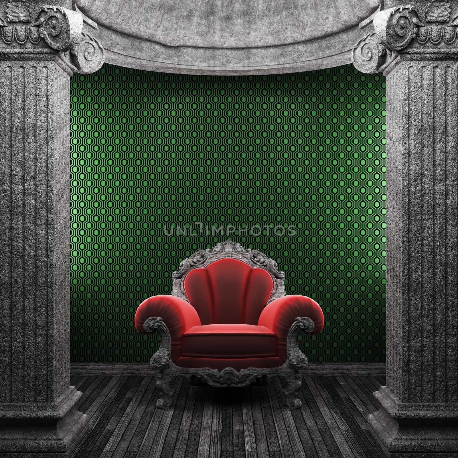 stone columns, chair and wallpaper by icetray