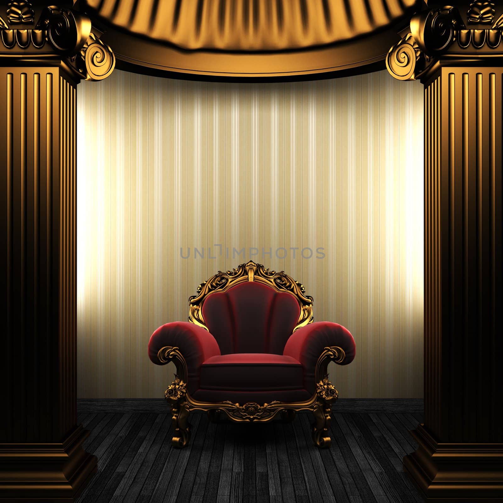 bronze columns, chair and wallpaper made in 3D