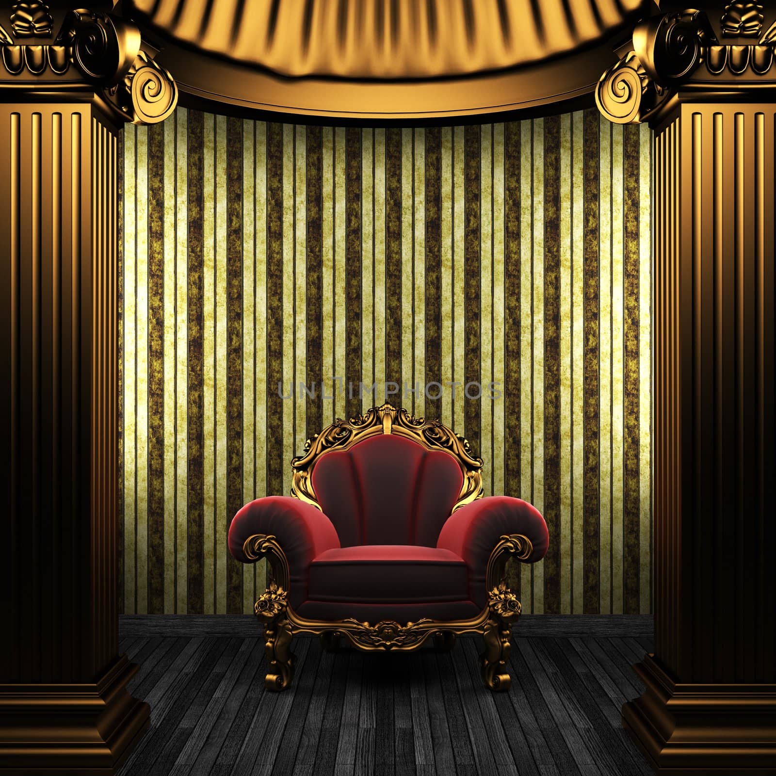 bronze columns, chair and wallpaper made in 3D