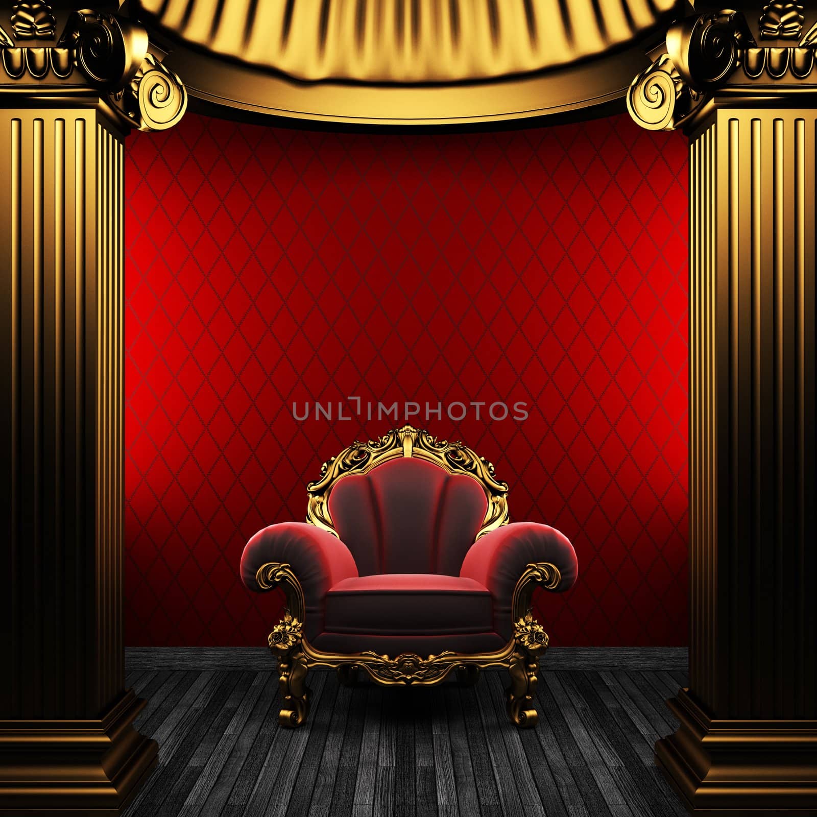 bronze columns, chair and wallpaper made in 3D