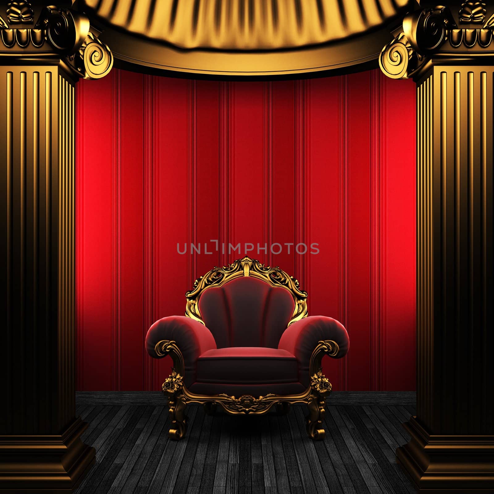 bronze columns, chair and wallpaper made in 3D