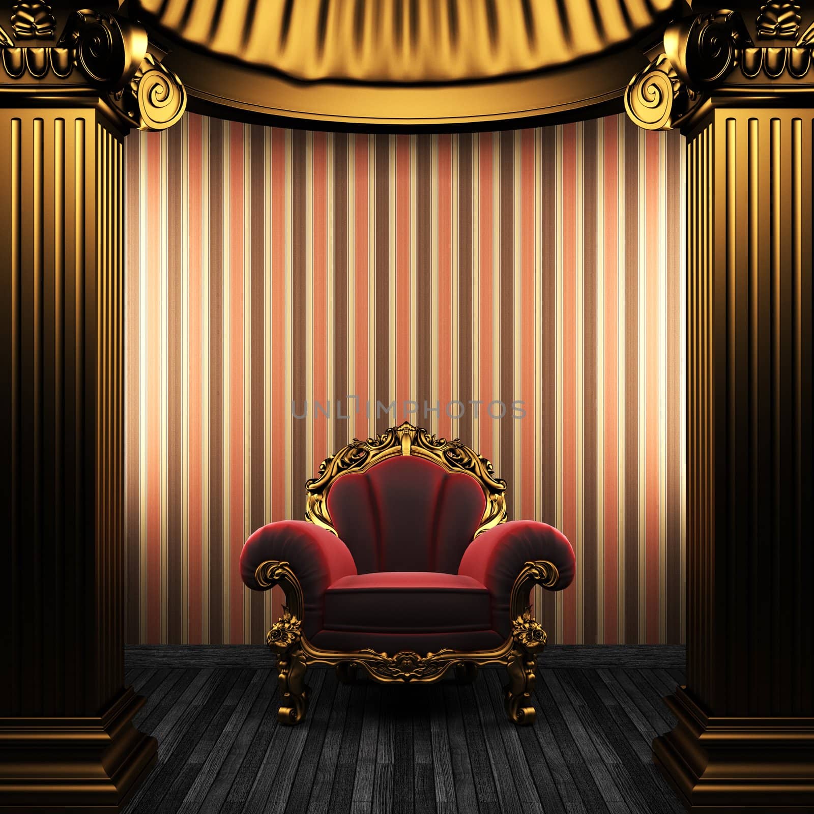 bronze columns, chair and wallpaper made in 3D