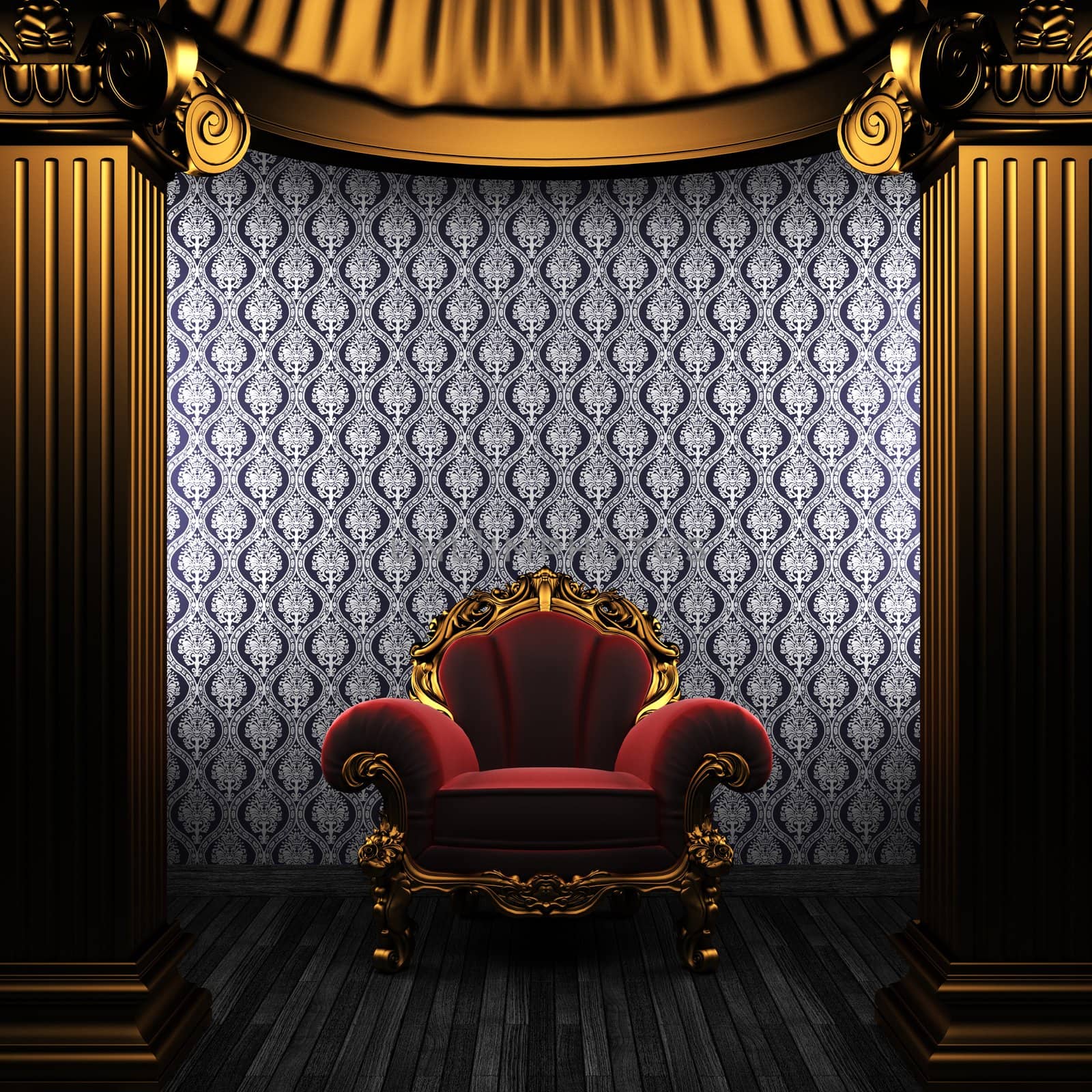 bronze columns, chair and wallpaper made in 3D