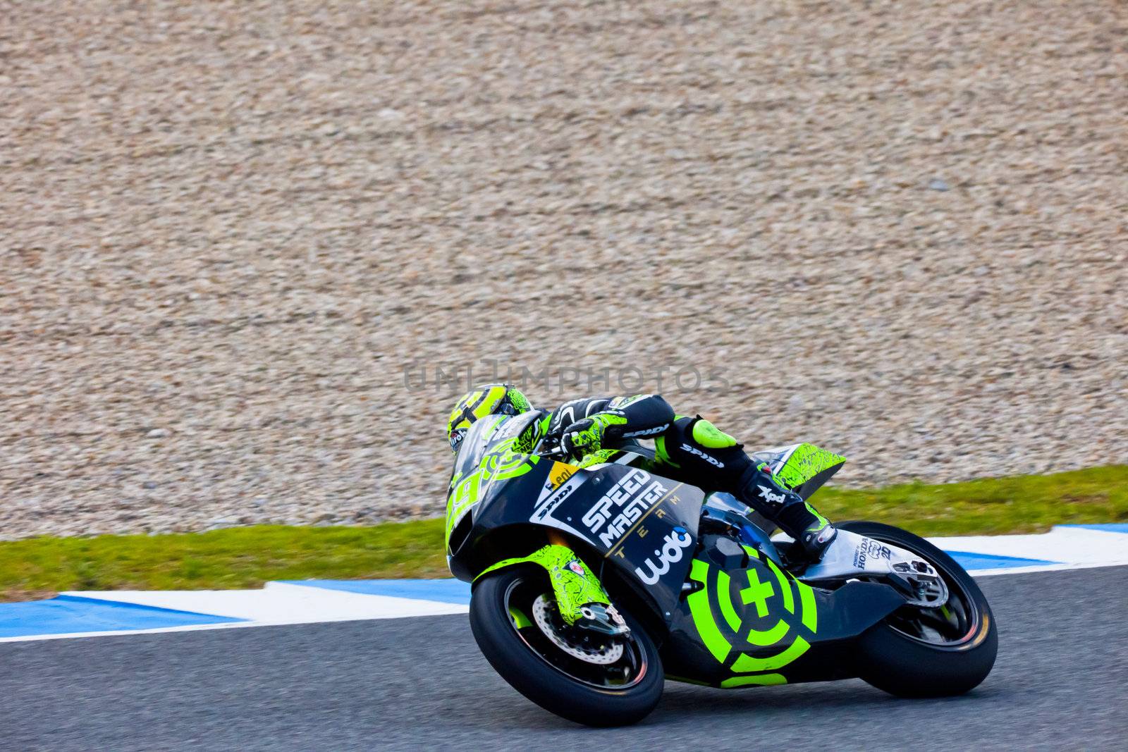 JEREZ DE LA FRONTERA, SPAIN - MAR 5: Andrea Iannone pilot of motorcycling of Moto2 on the official training of the  world championship of MotoGP on Mar 5, 2011, in racetrack of velocity of Jerez de la Frontera