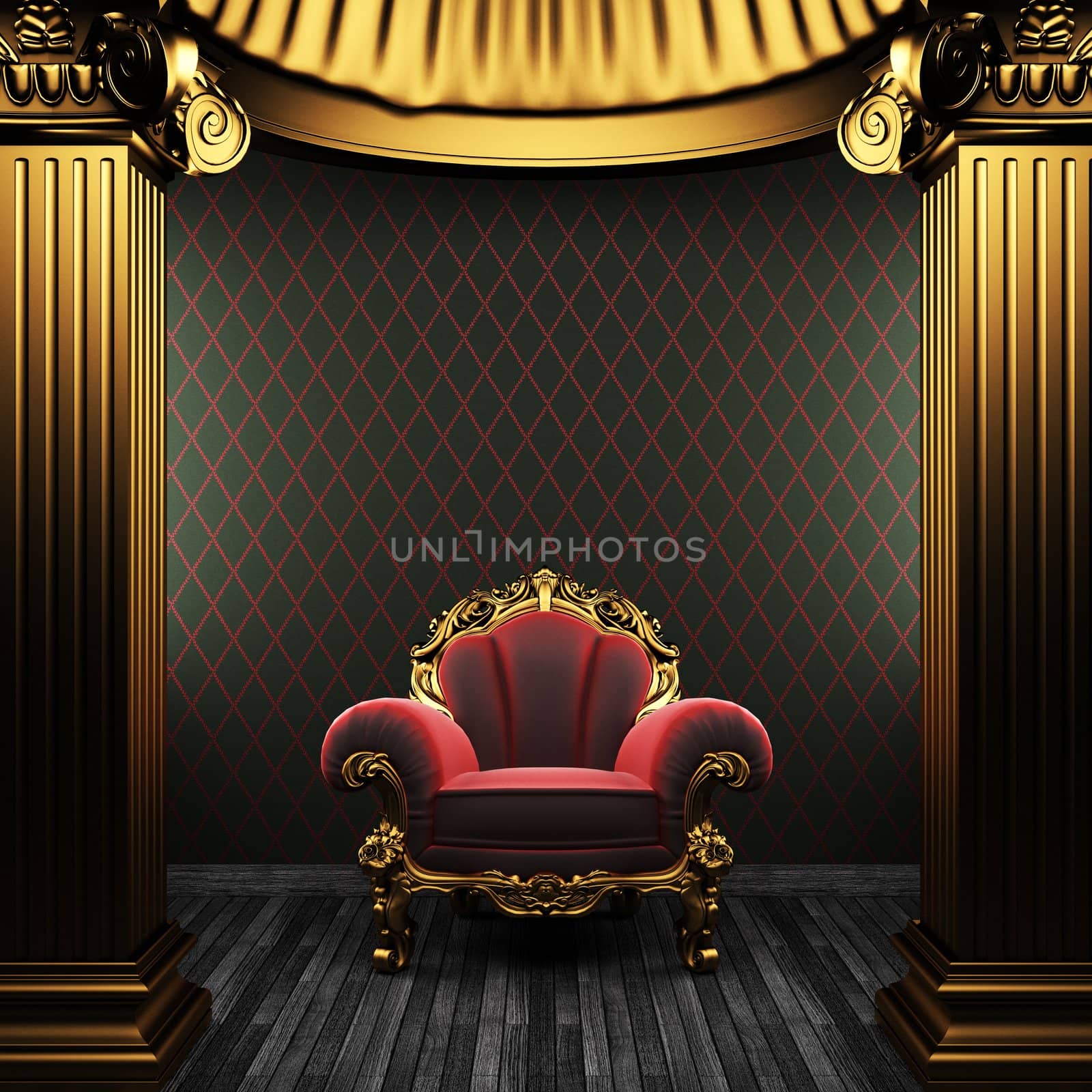 bronze columns, chair and wallpaper by icetray