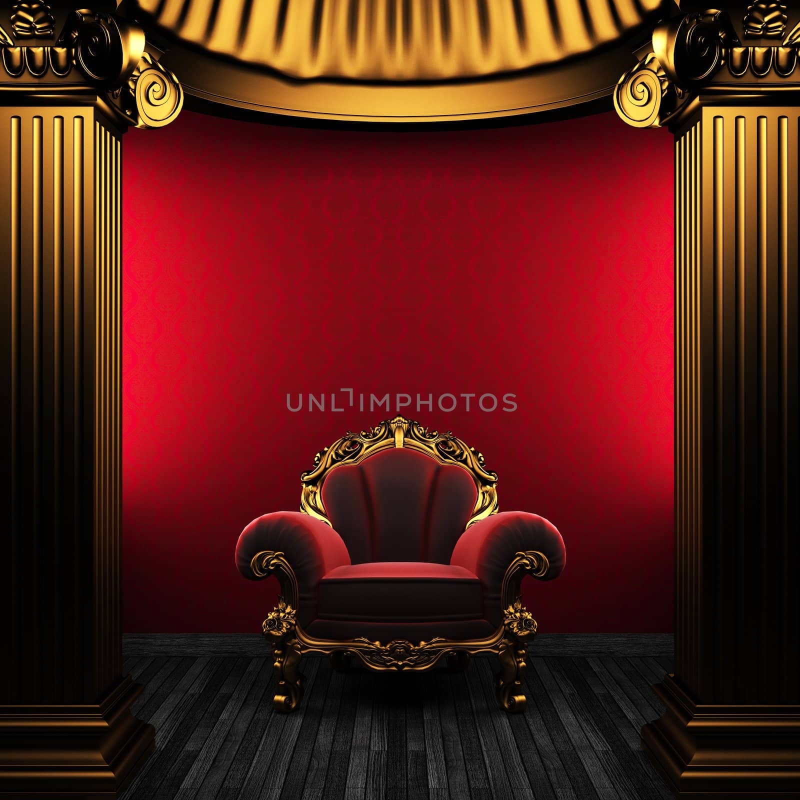 bronze columns, chair and wallpaper made in 3D