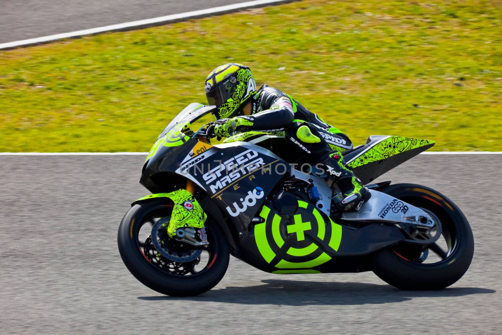 JEREZ DE LA FRONTERA, SPAIN - MAR 5: Andrea Iannone pilot of motorcycling of Moto2 on the official training of the  world championship of MotoGP on Mar 5, 2011, in racetrack of velocity of Jerez de la Frontera
