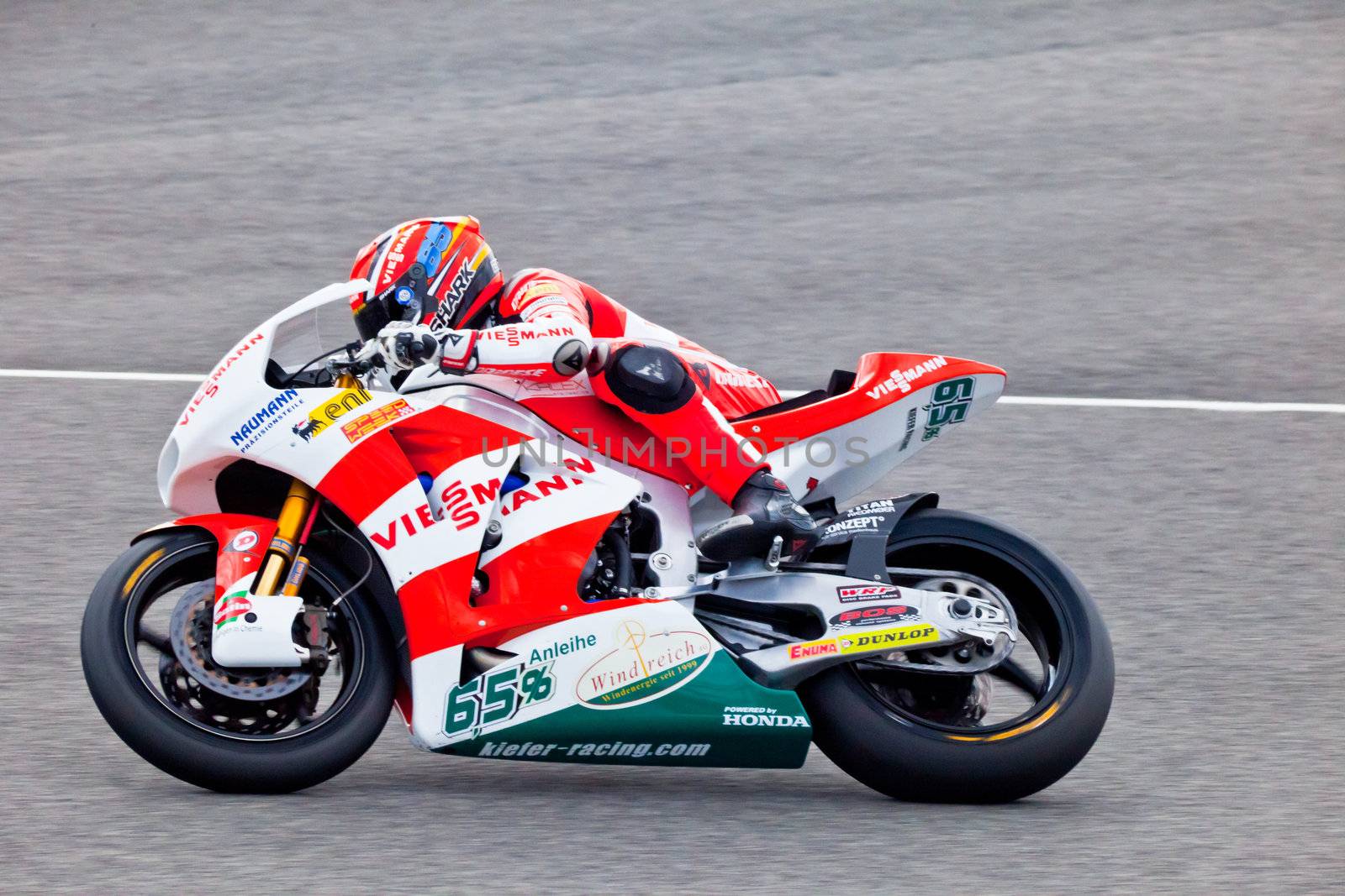 JEREZ DE LA FRONTERA, SPAIN - MAR 5: Stefan Bradl pilot of motorcycling of Moto2 on the official training of the  world championship of MotoGP on Mar 5, 2011, in racetrack of velocity of Jerez de la Frontera
