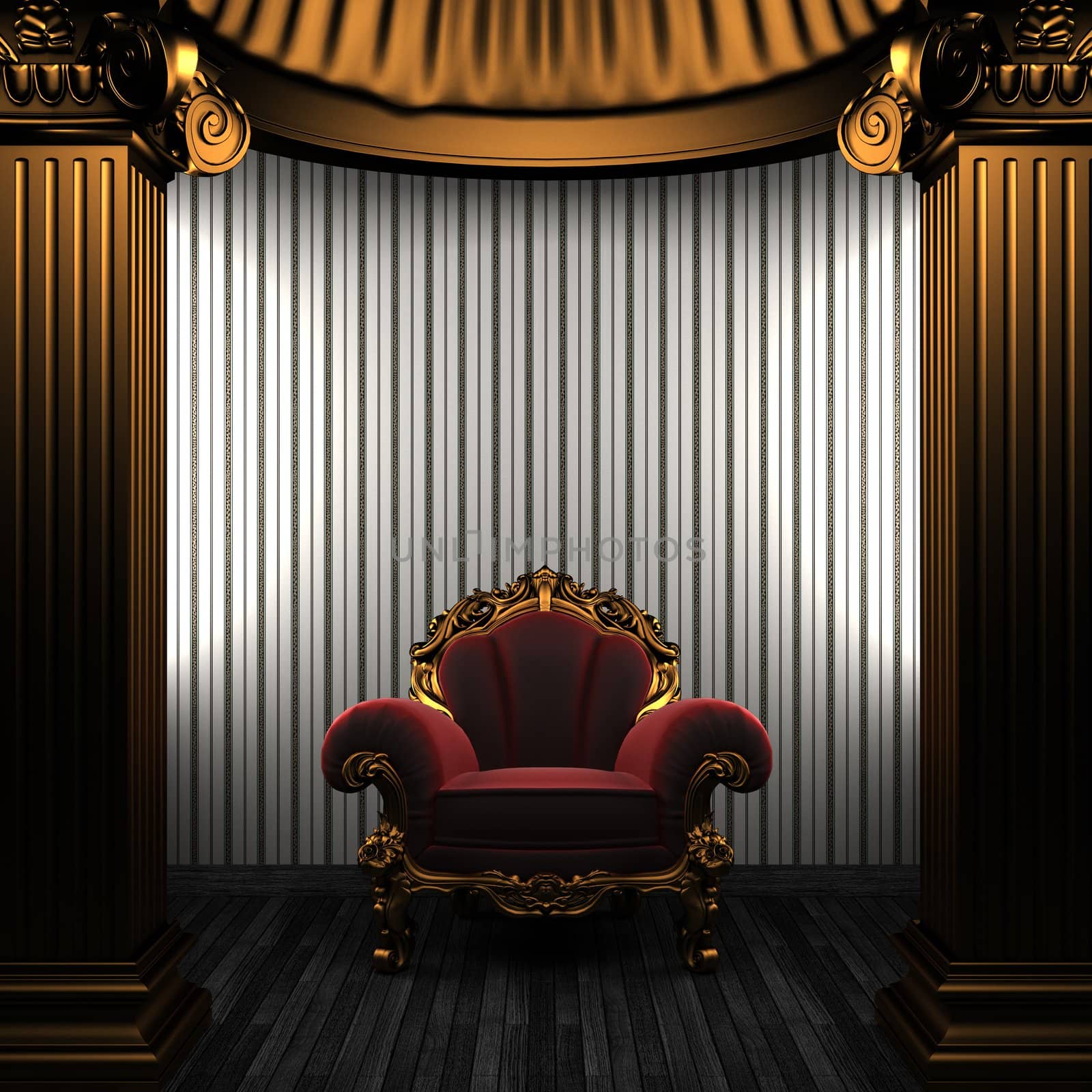 bronze columns, chair and wallpaper made in 3D