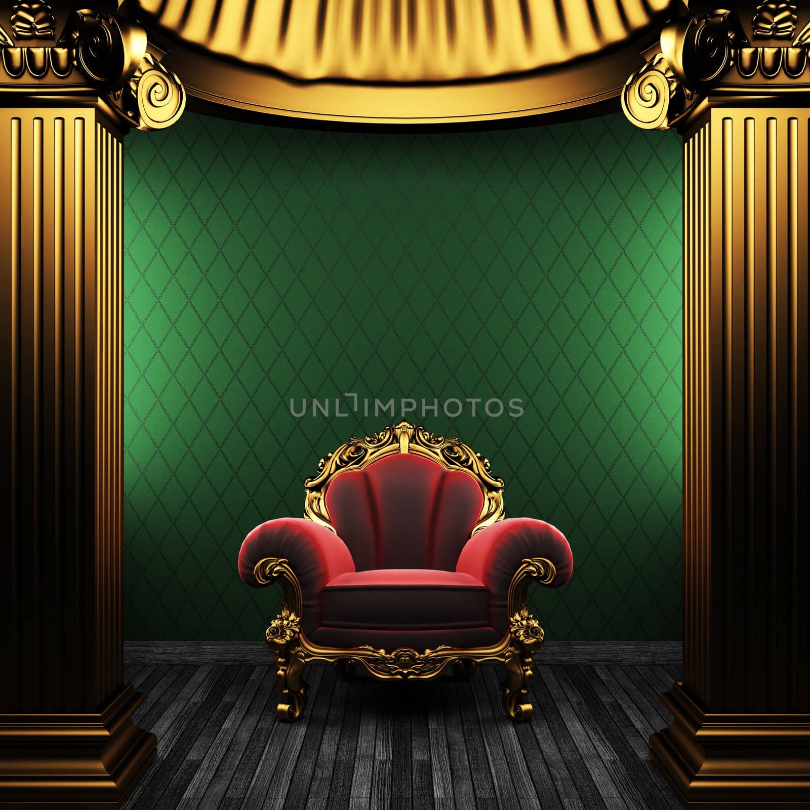 bronze columns, chair and wallpaper made in 3D