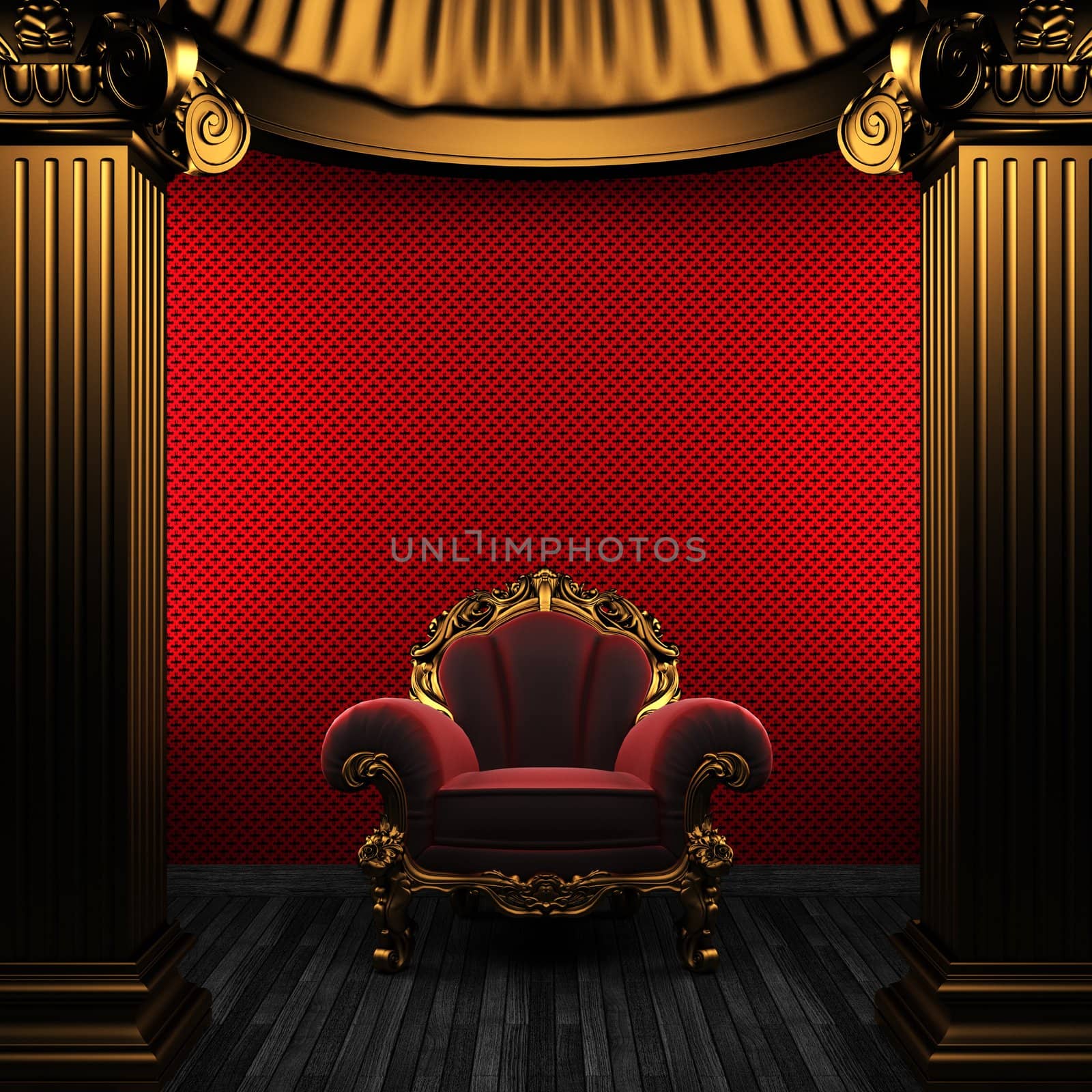 bronze columns, chair and wallpaper made in 3D