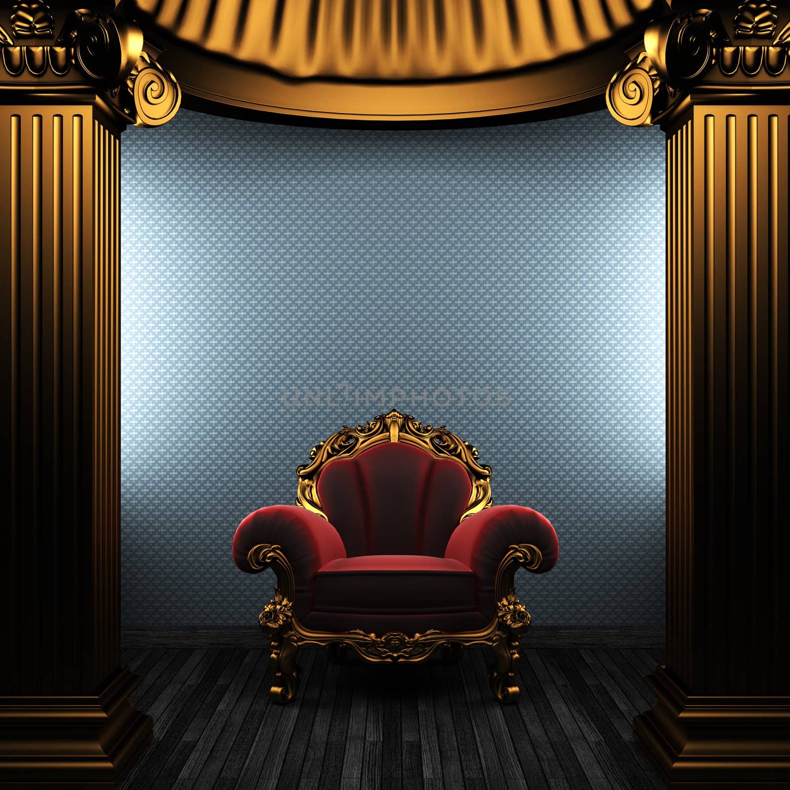 bronze columns, chair and wallpaper made in 3D