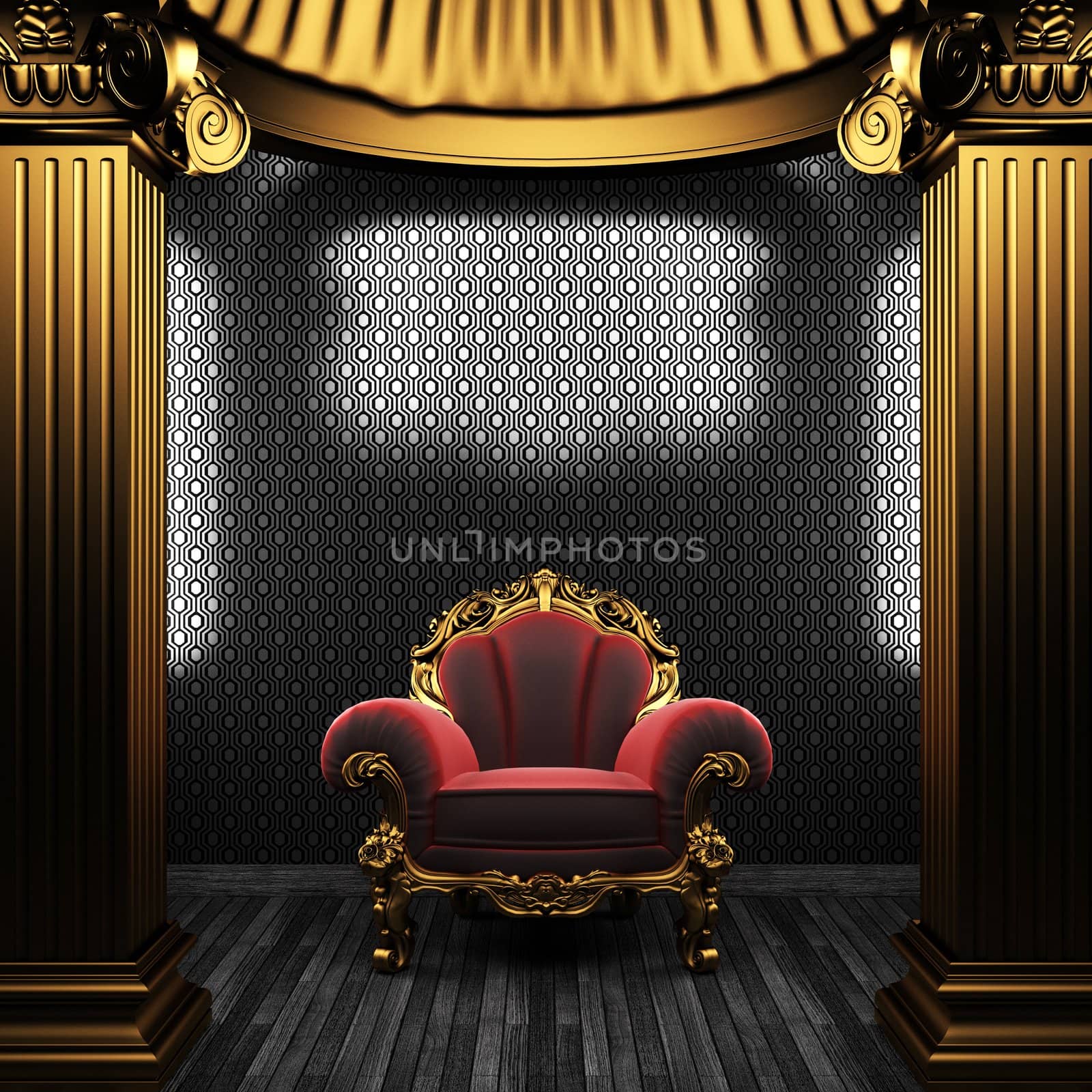 bronze columns, chair and wallpaper made in 3D