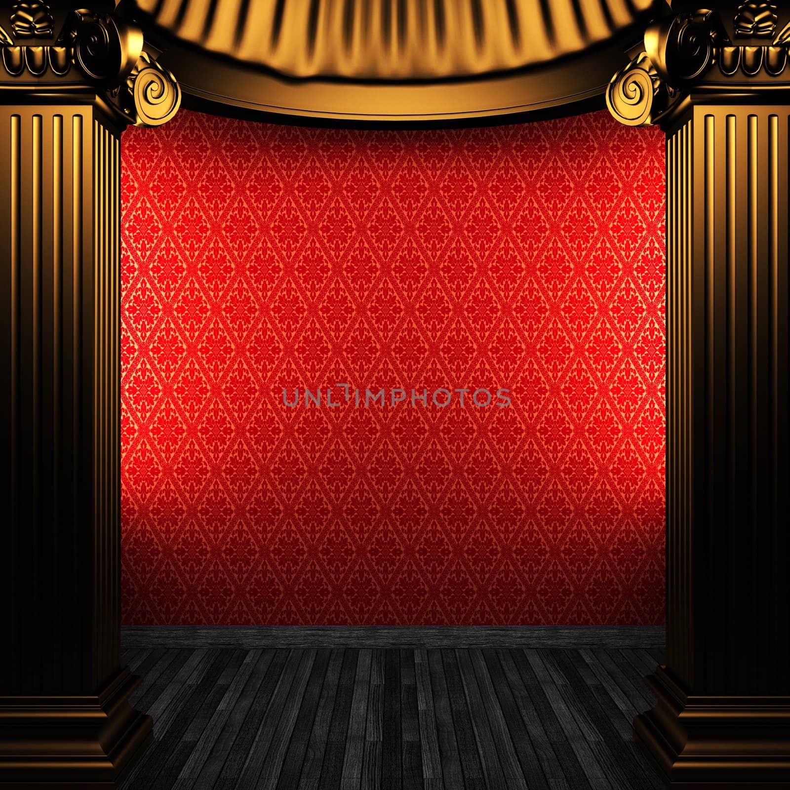 bronze columns and wallpaper made in 3D