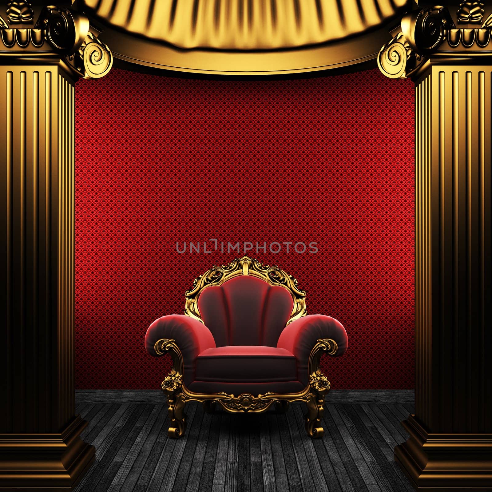 bronze columns, chair and wallpaper made in 3D