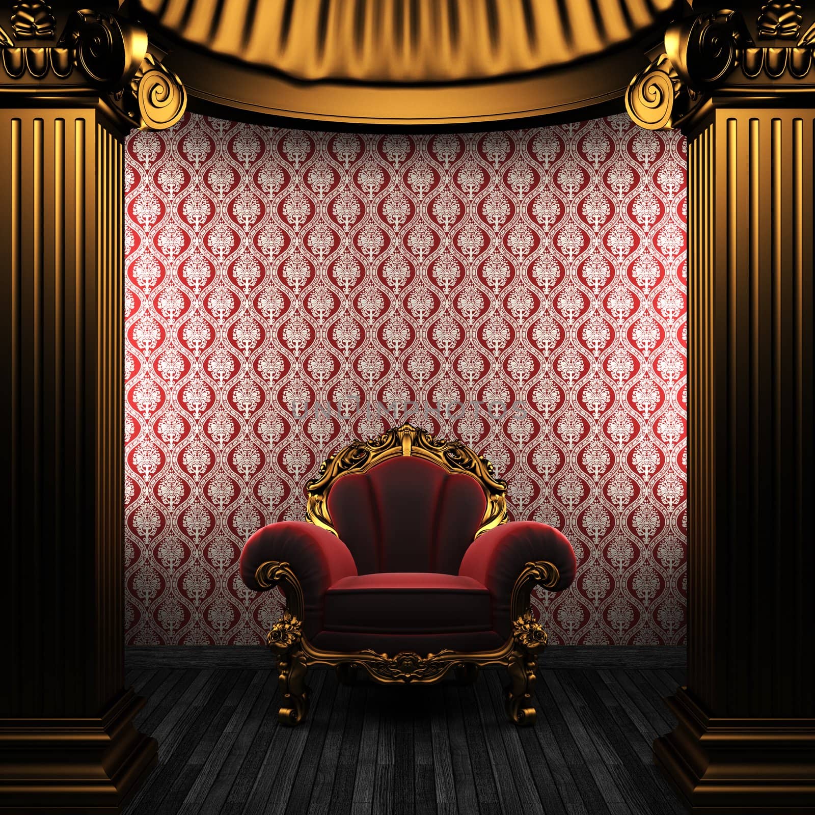 bronze columns, chair and wallpaper made in 3D