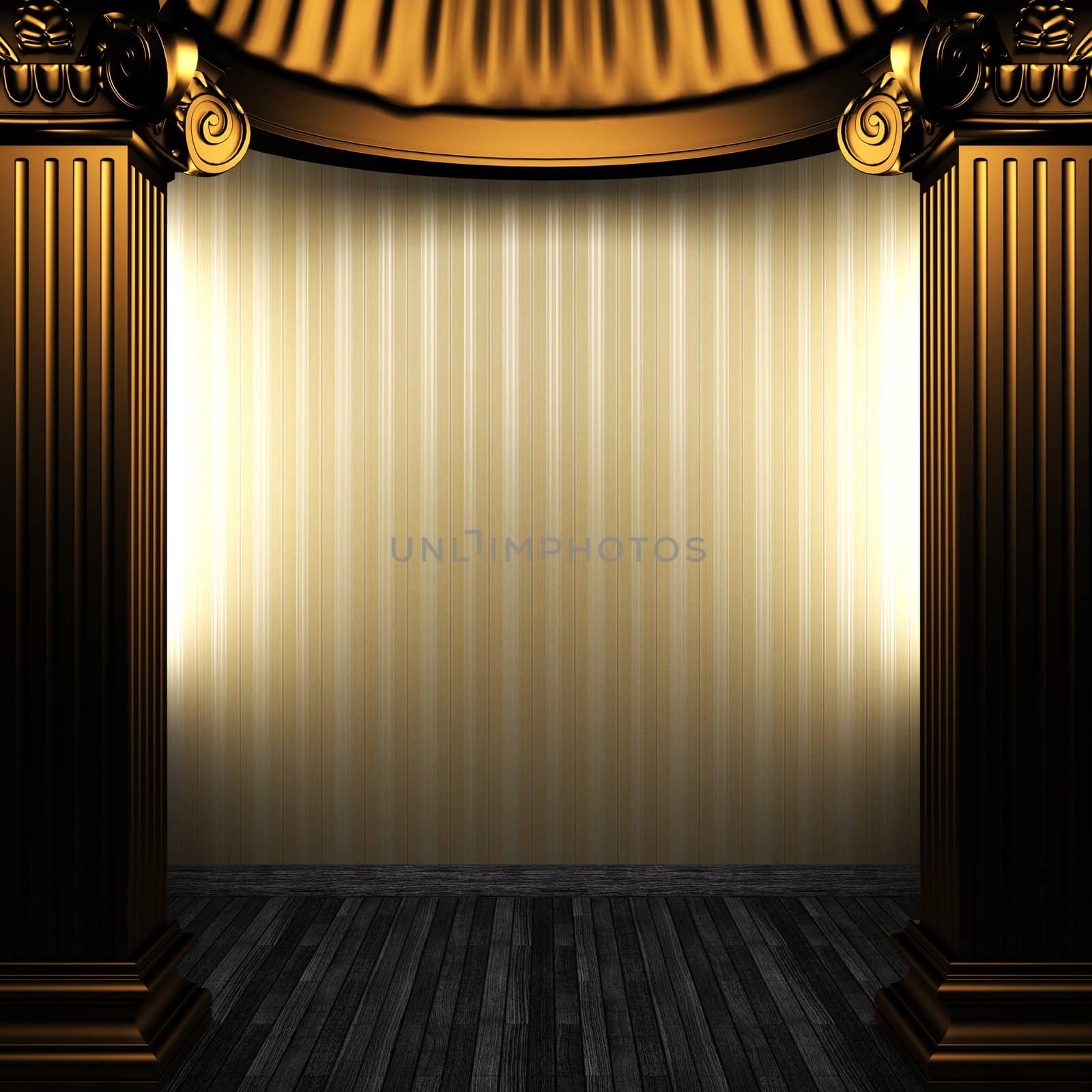 bronze columns and wallpaper made in 3D