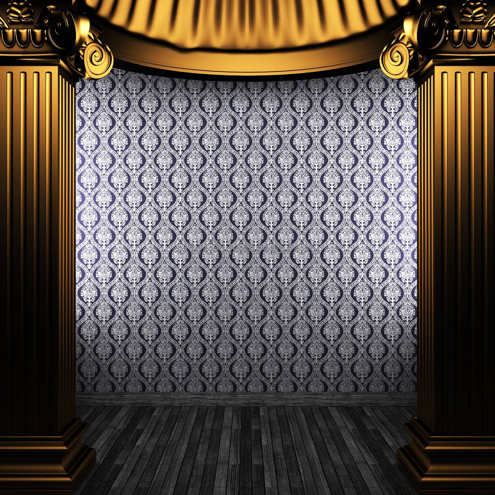 bronze columns and wallpaper made in 3D