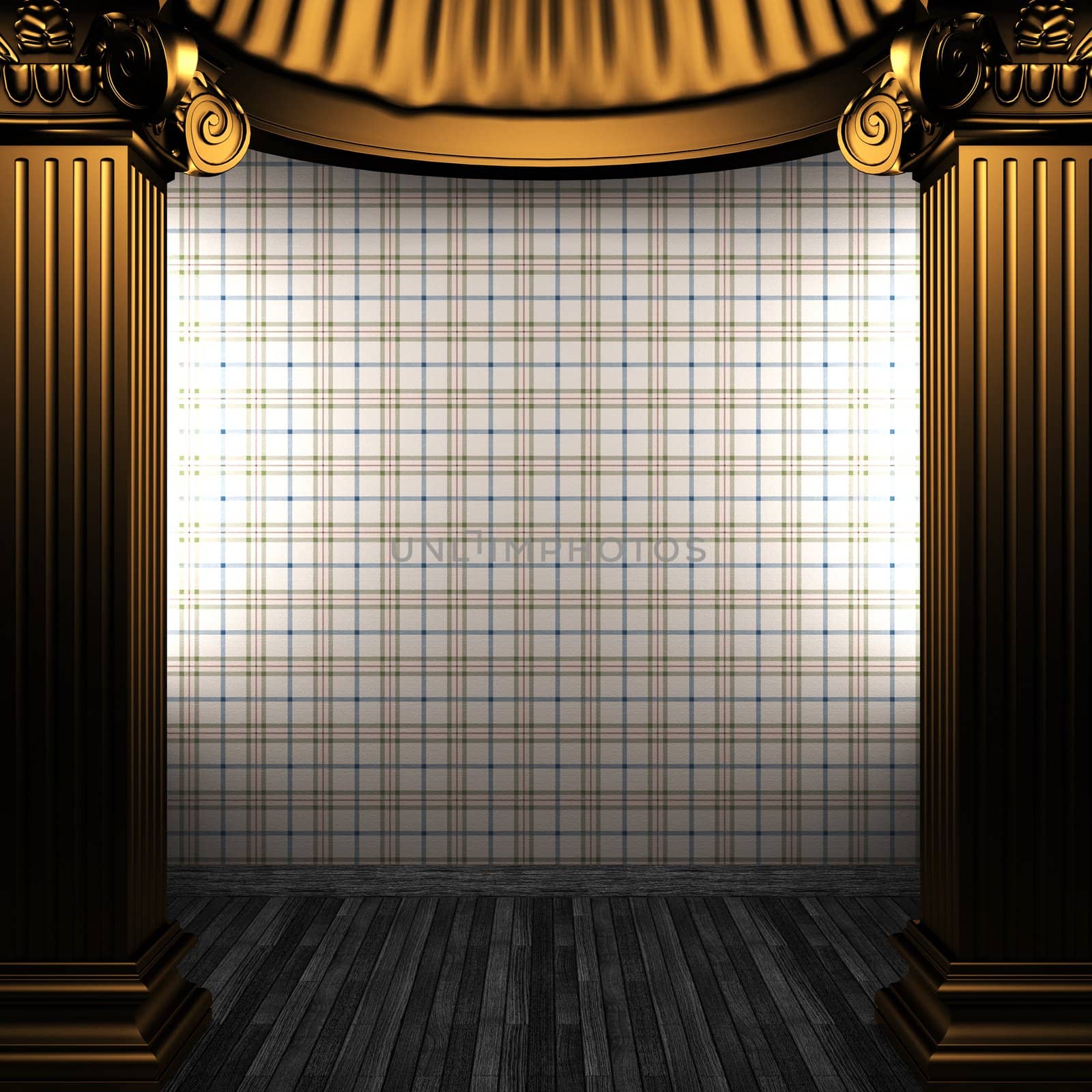 bronze columns and wallpaper made in 3D