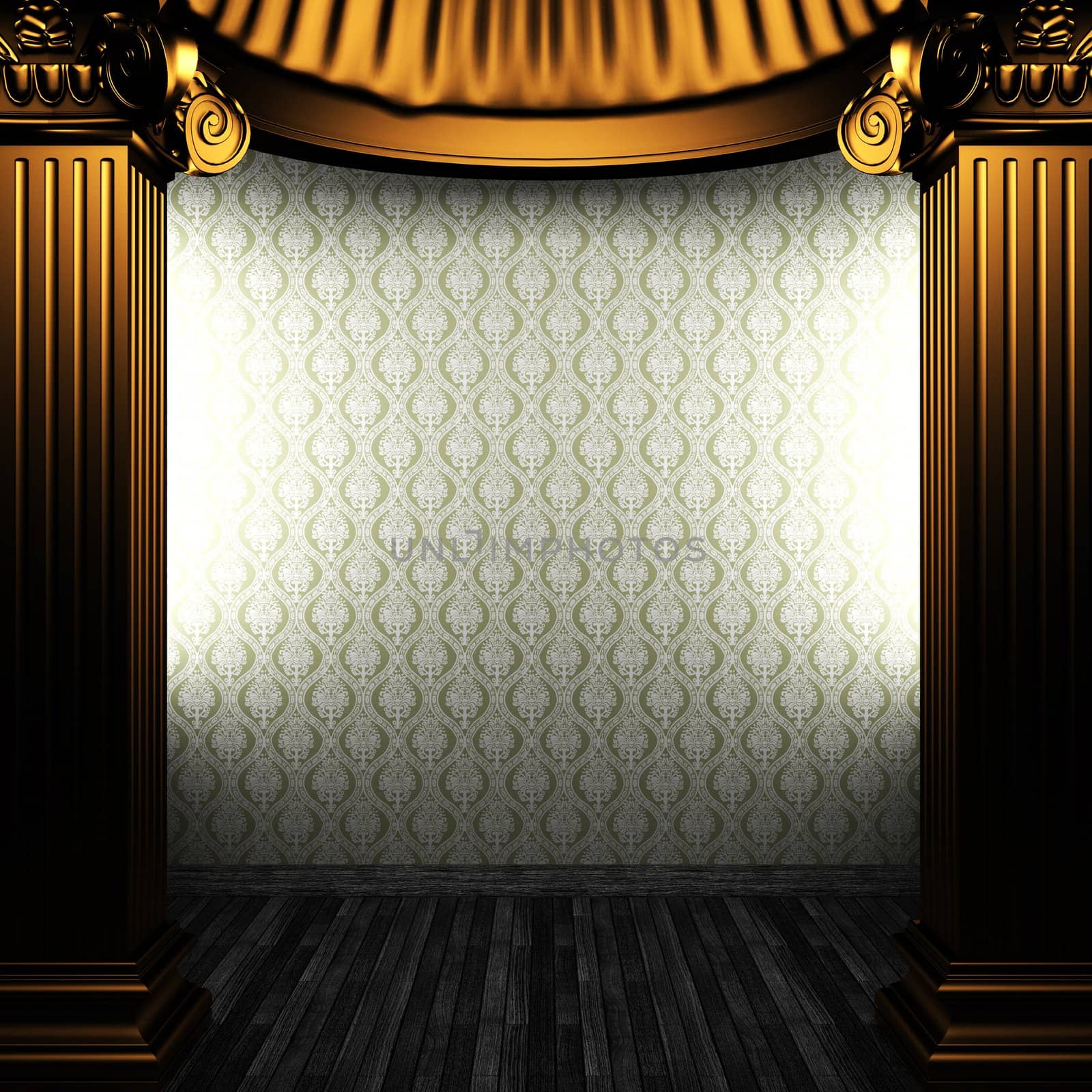 bronze columns and wallpaper made in 3D