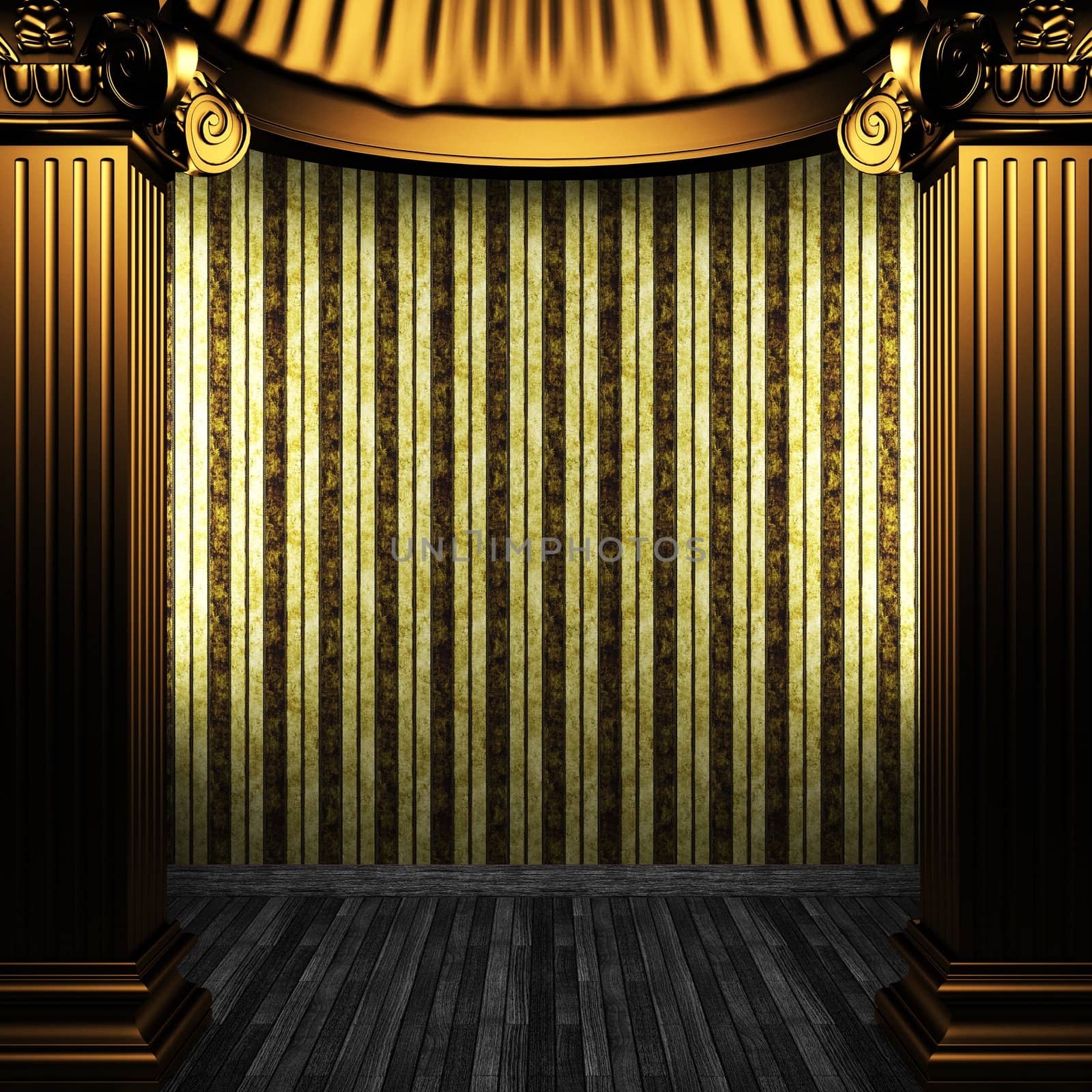 bronze columns and wallpaper made in 3D