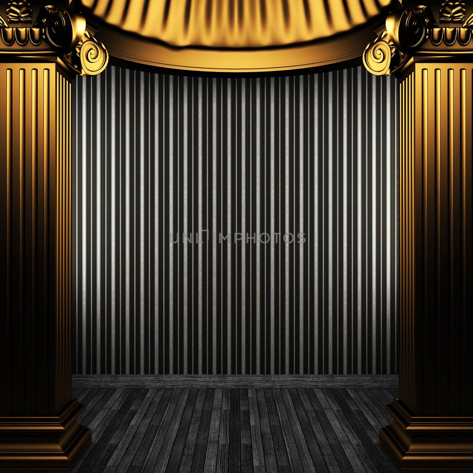 bronze columns and wallpaper made in 3D