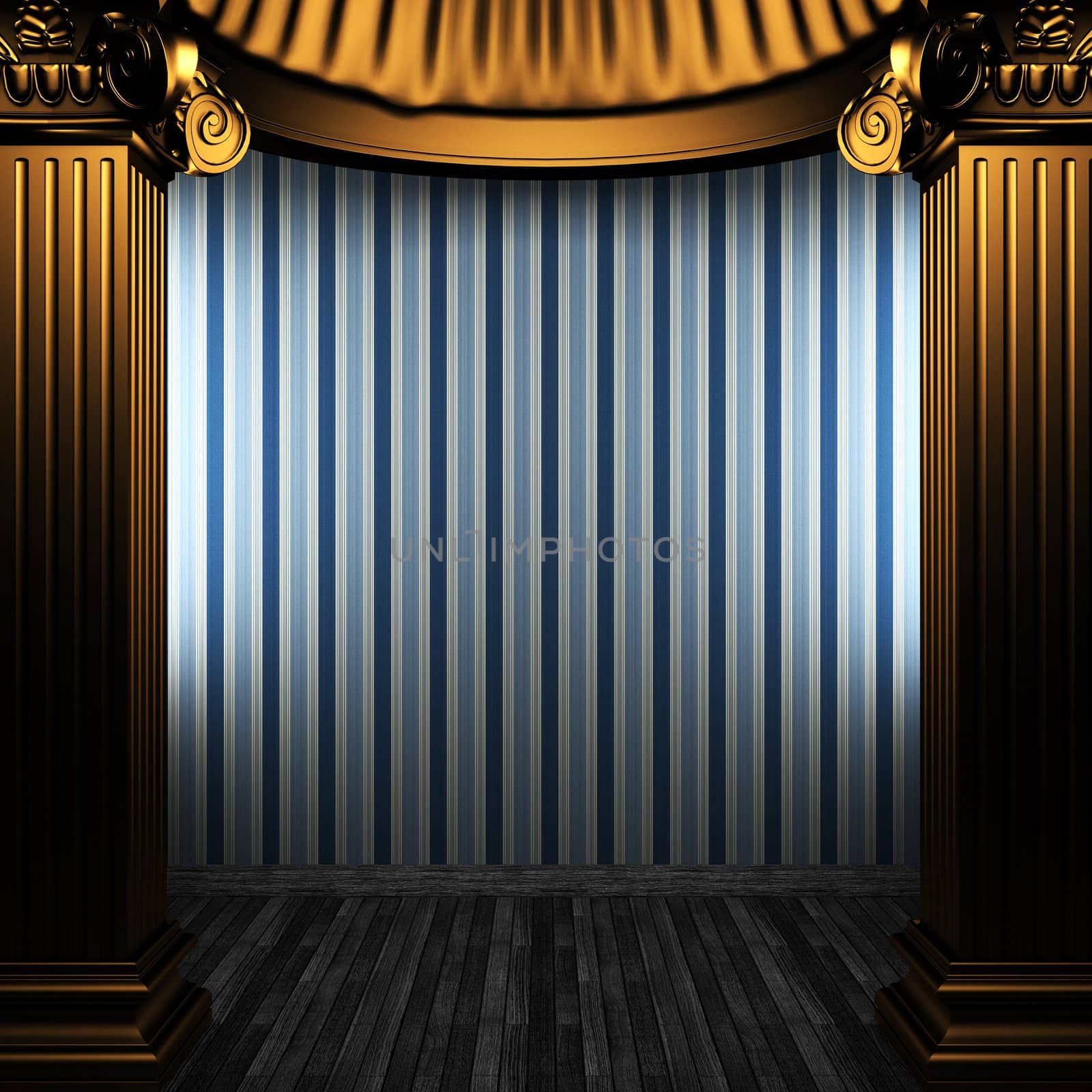 bronze columns and wallpaper made in 3D