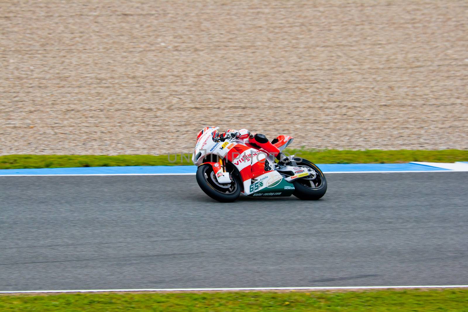JEREZ DE LA FRONTERA, SPAIN - MAR 5: Stefan Bradl pilot of motorcycling of Moto2 on the official training of the  world championship of MotoGP on Mar 5, 2011, in racetrack of velocity of Jerez de la Frontera