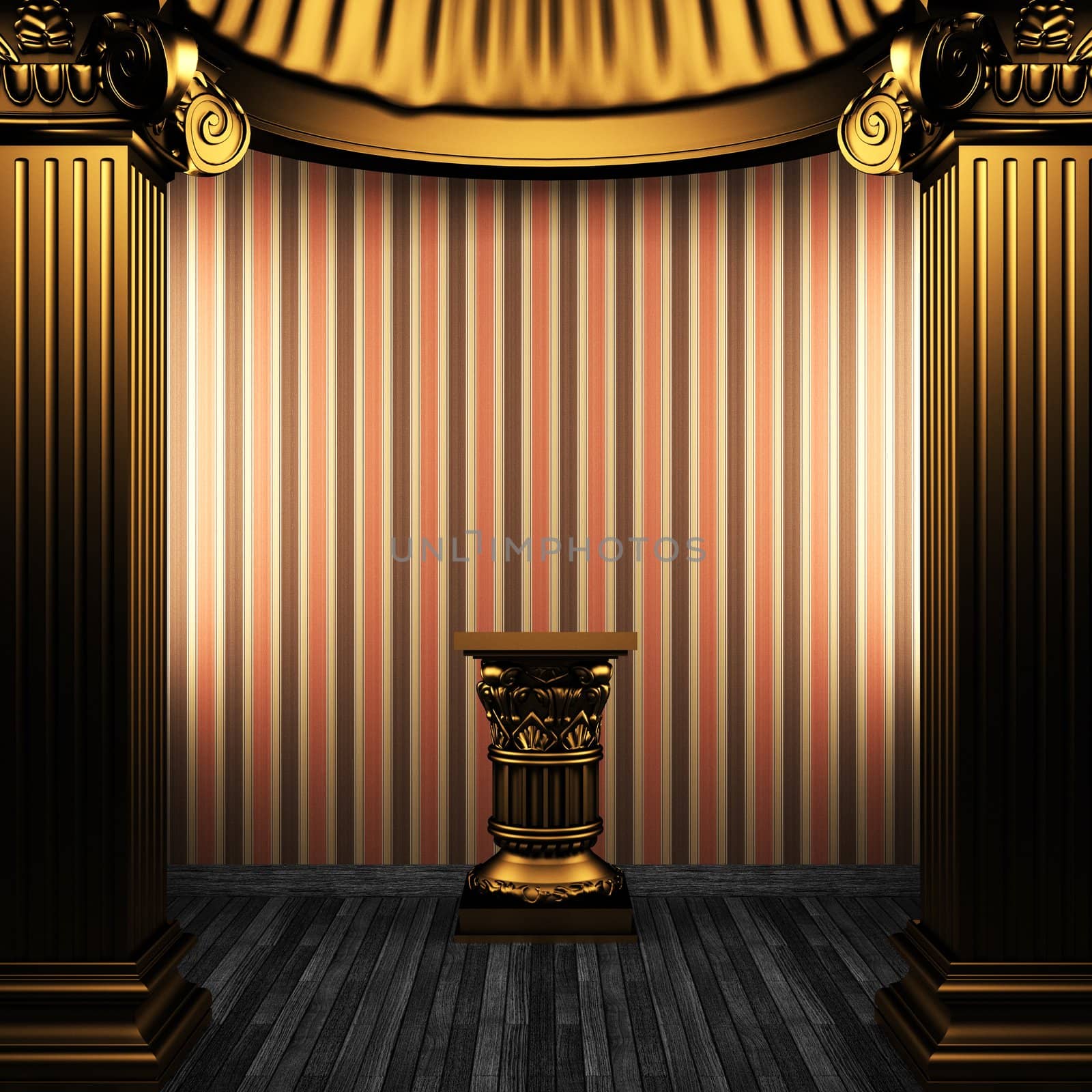 bronze columns, pedestal and wallpaper made in 3D