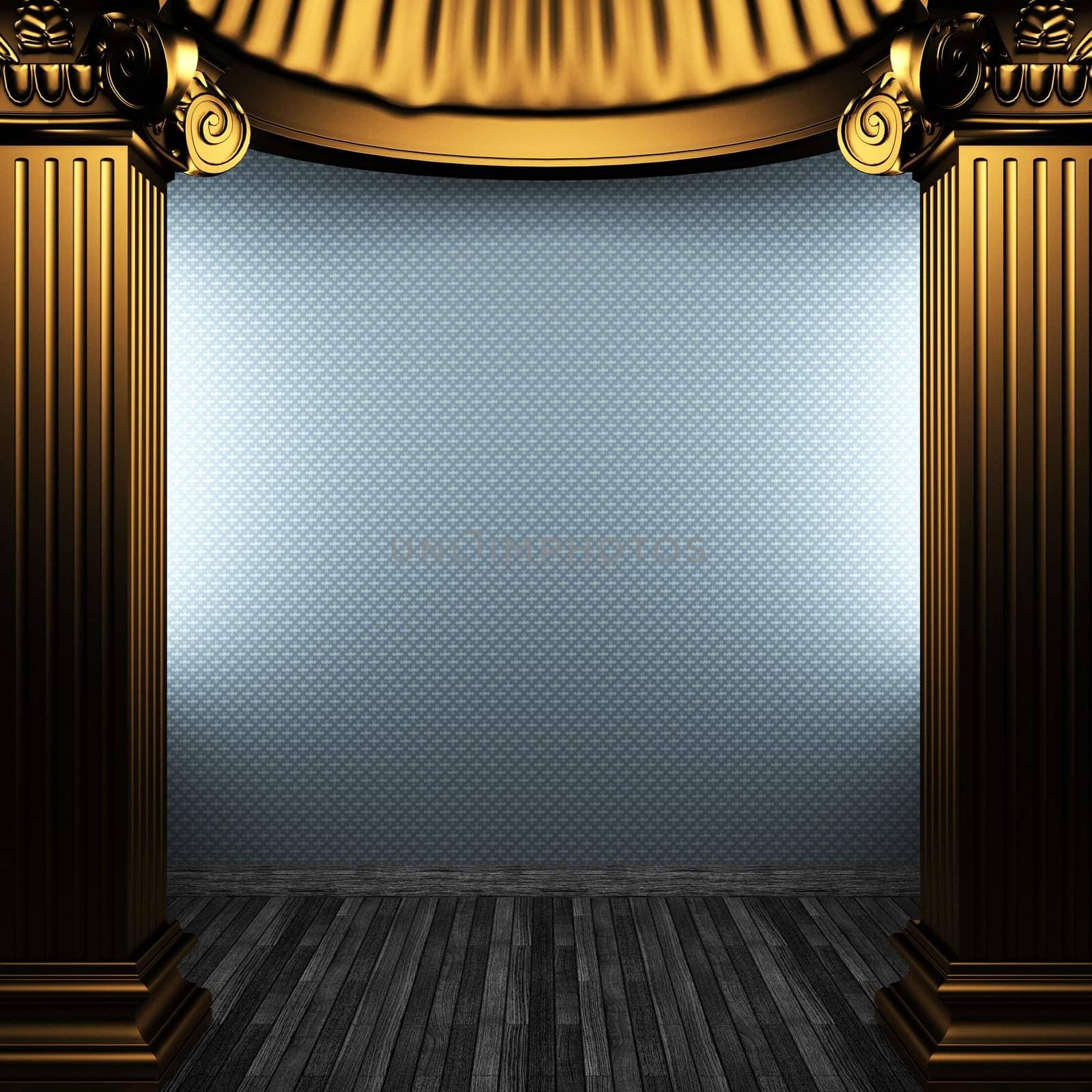 bronze columns and wallpaper made in 3D