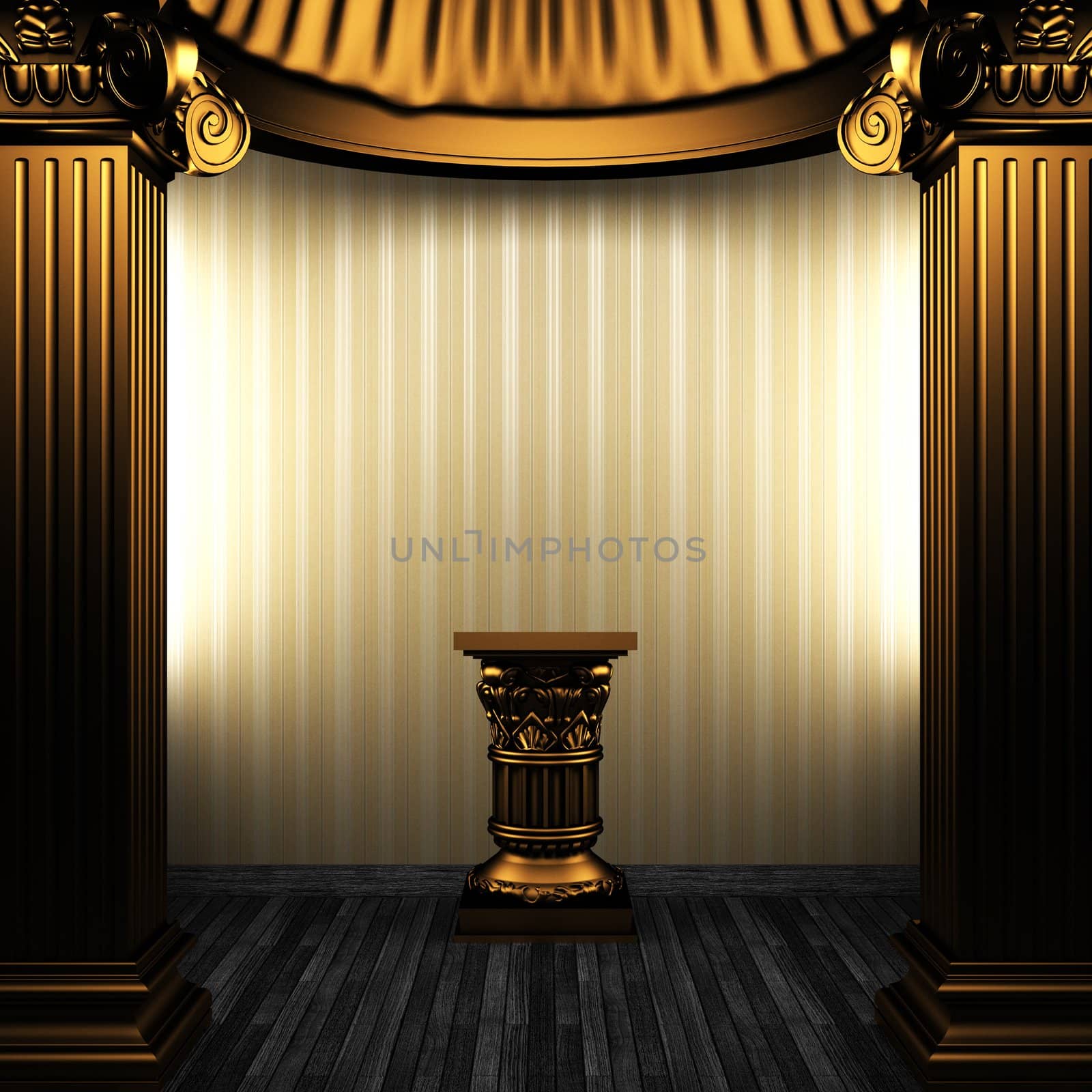 bronze columns, pedestal and wallpaper made in 3D
