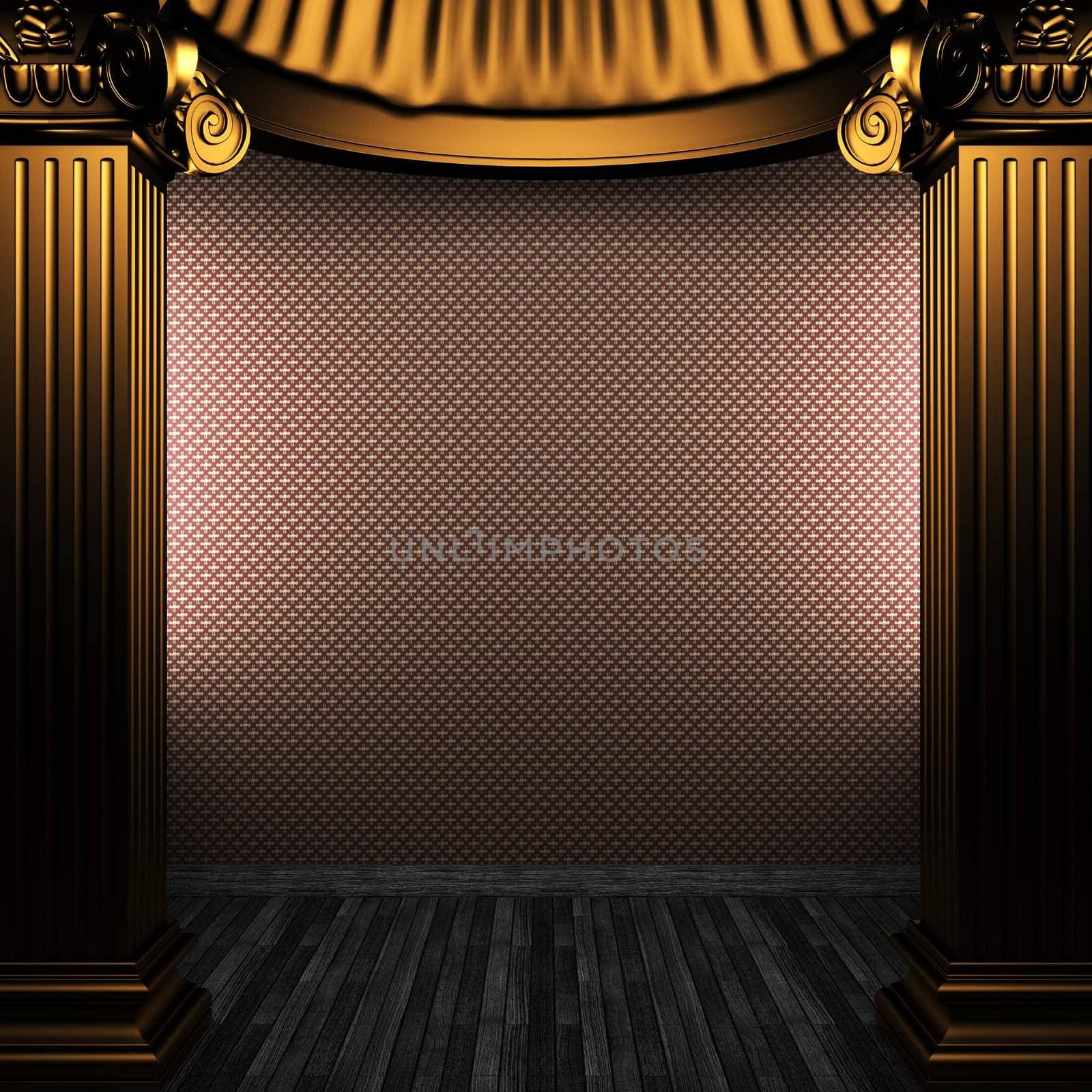 bronze columns and wallpaper made in 3D