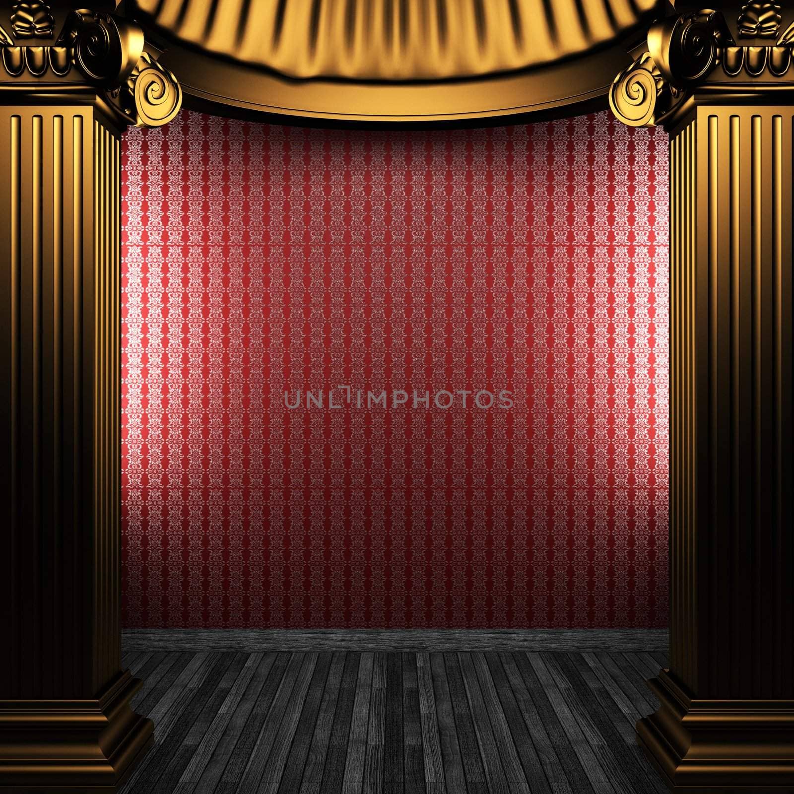 bronze columns and wallpaper made in 3D