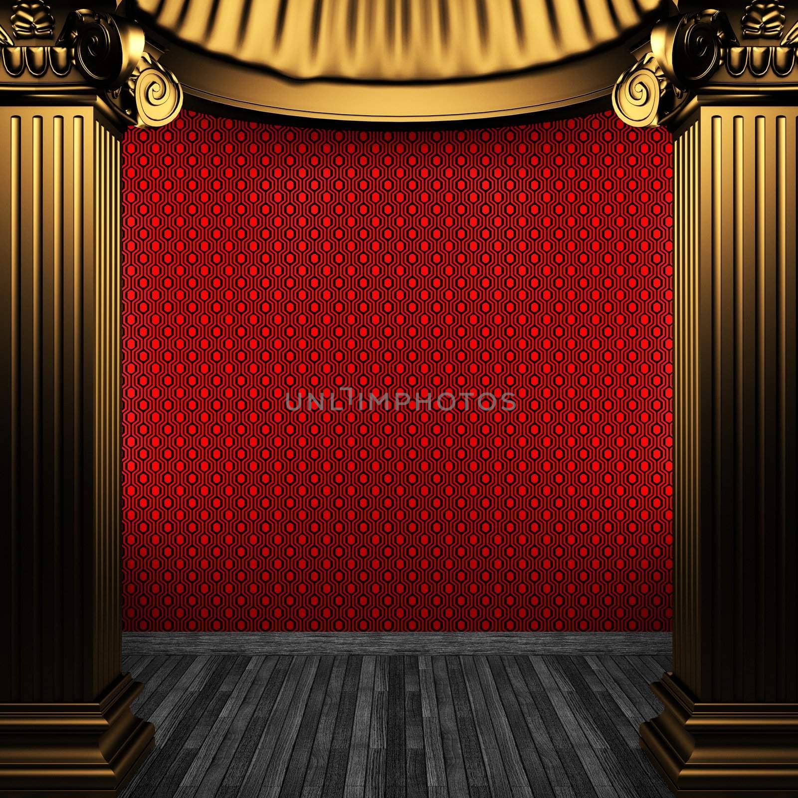 bronze columns and wallpaper made in 3D