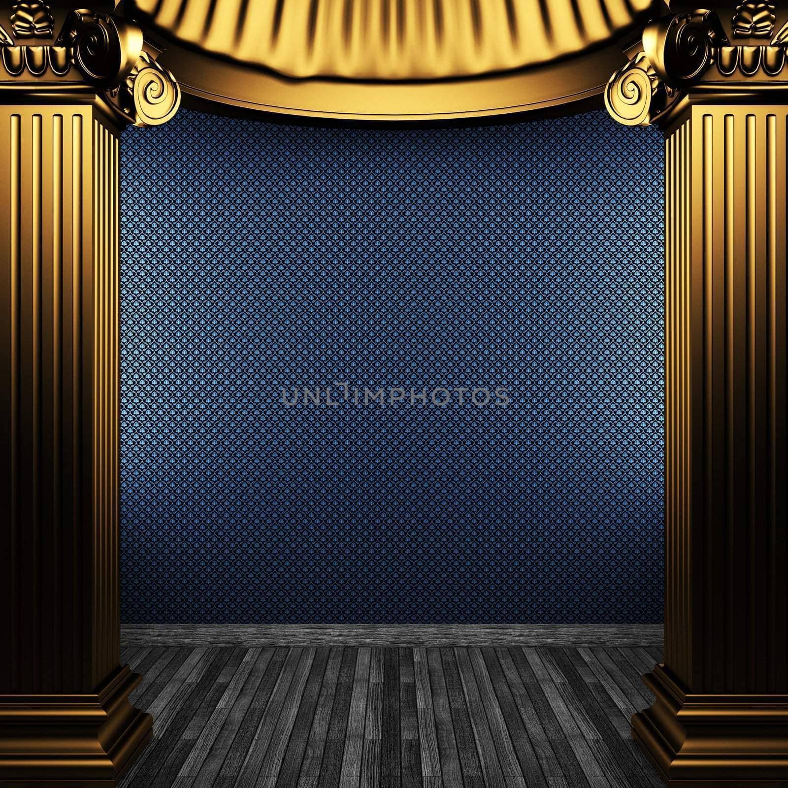 bronze columns and wallpaper made in 3D