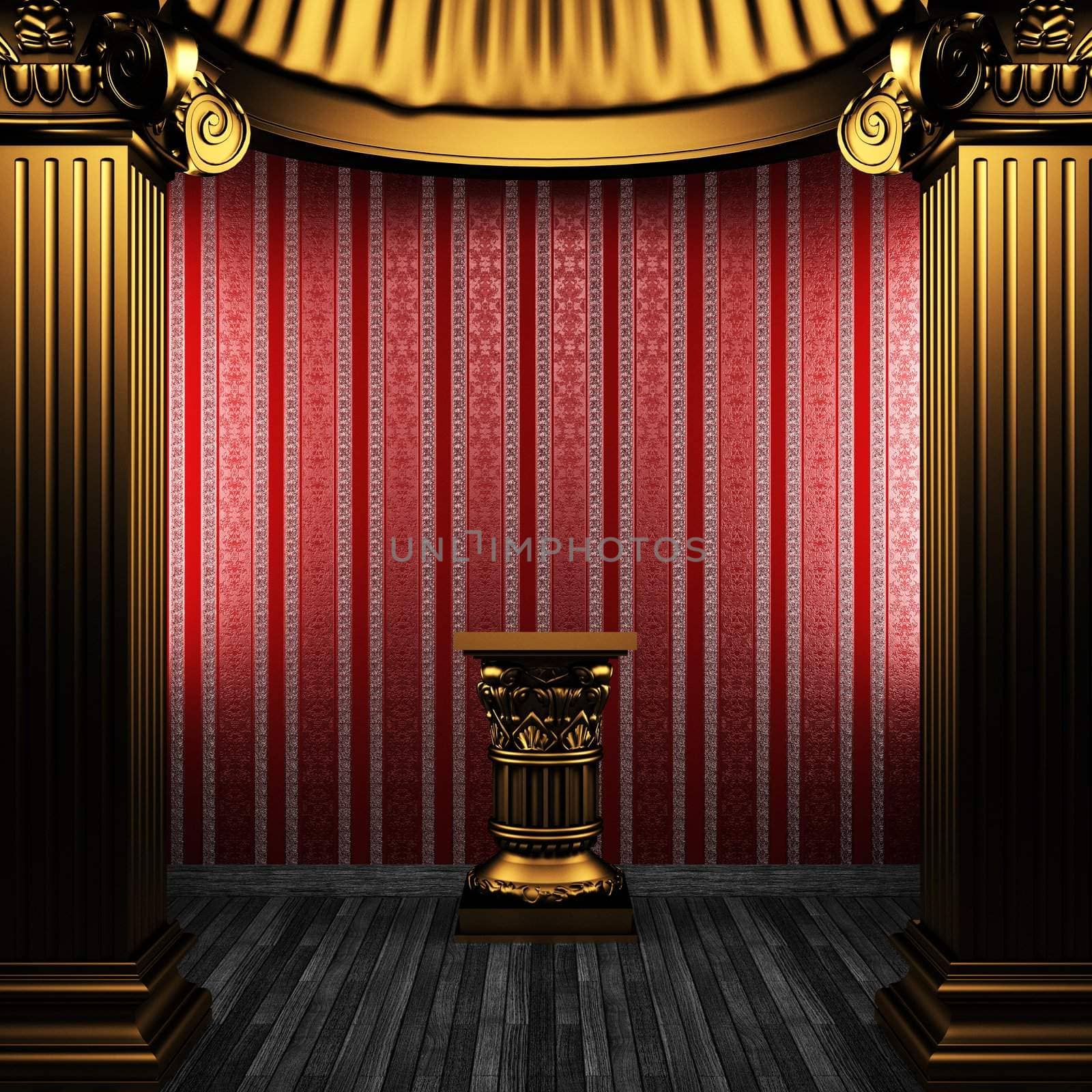 bronze columns, pedestal and wallpaper made in 3D