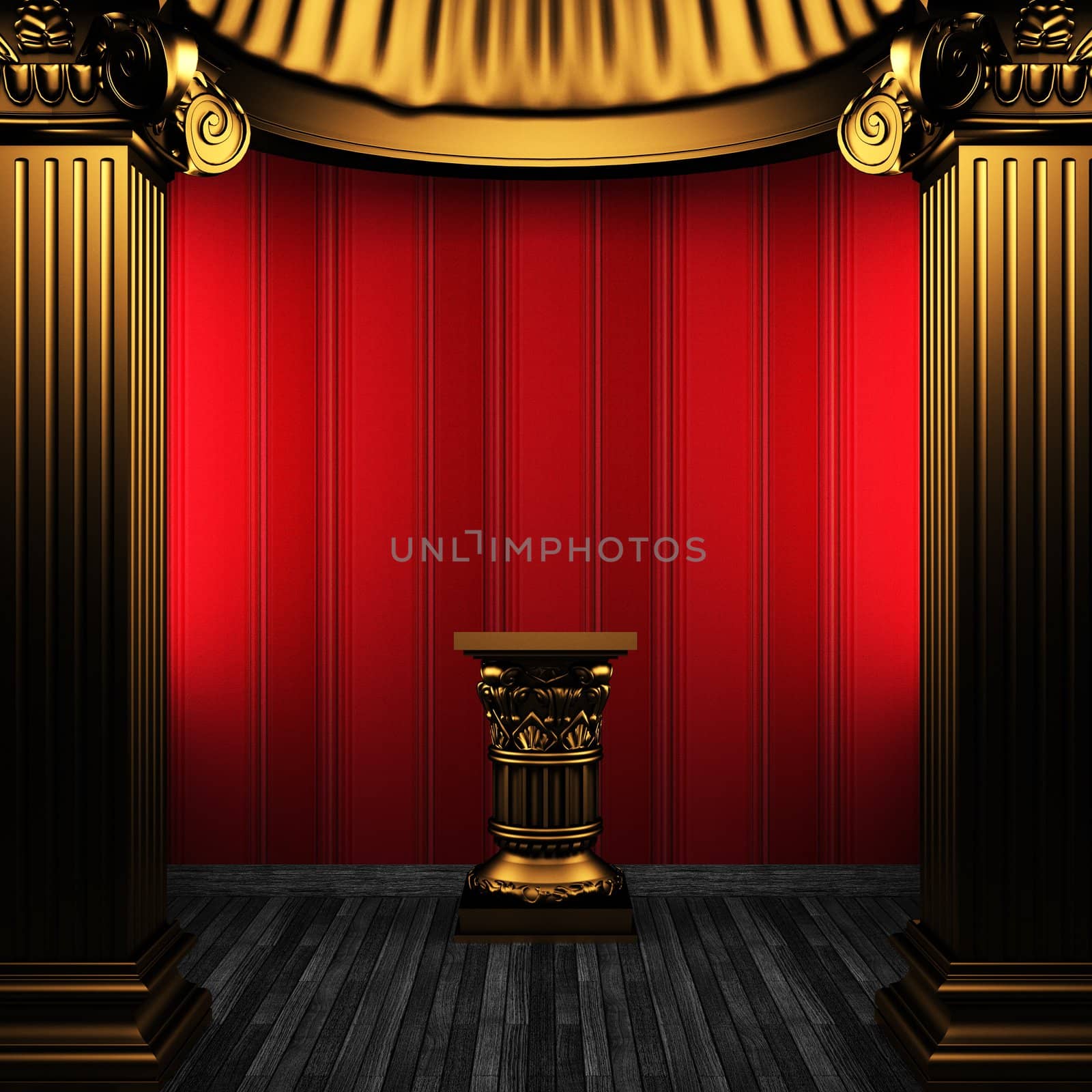 bronze columns, pedestal and wallpaper made in 3D