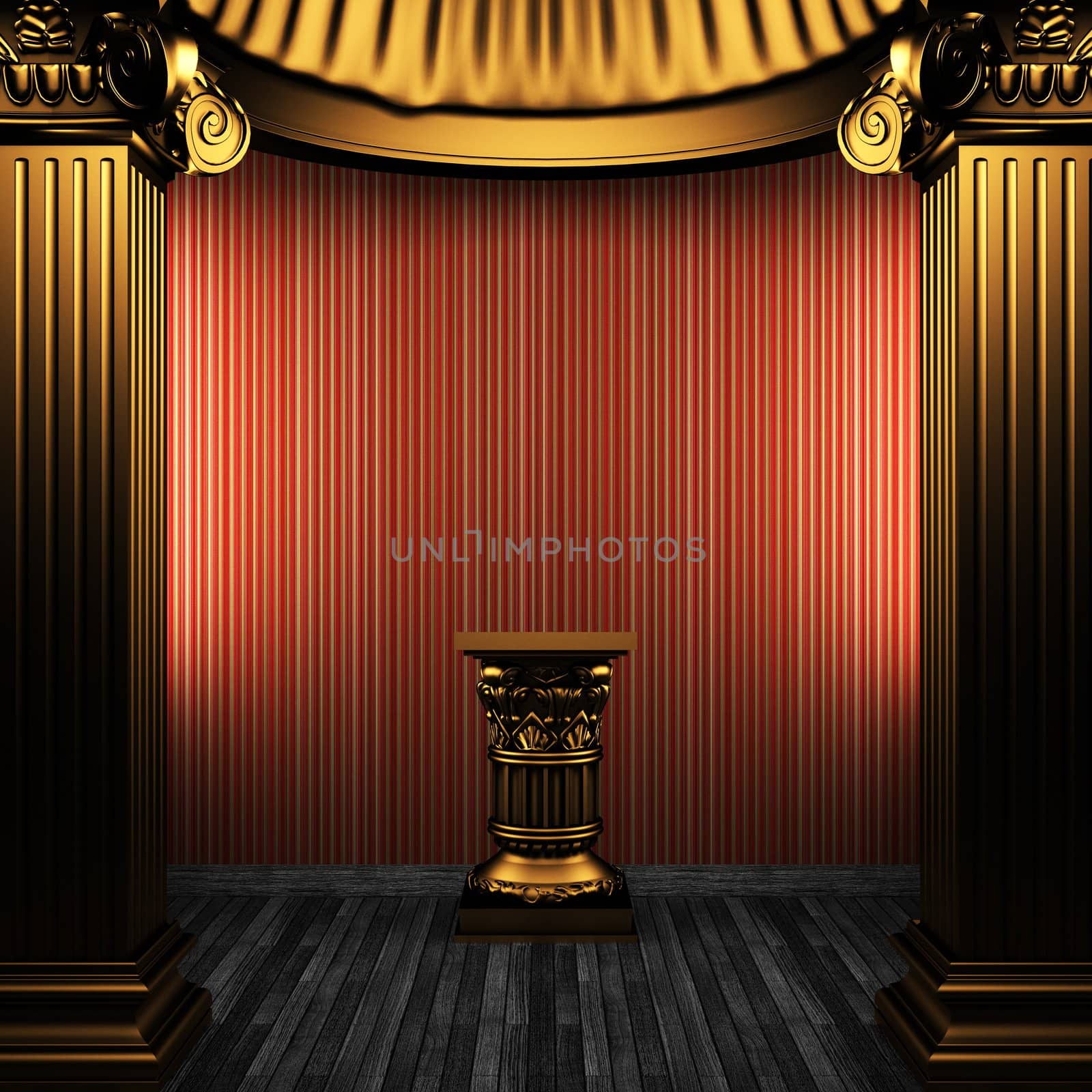 bronze columns, pedestal and wallpaper made in 3D