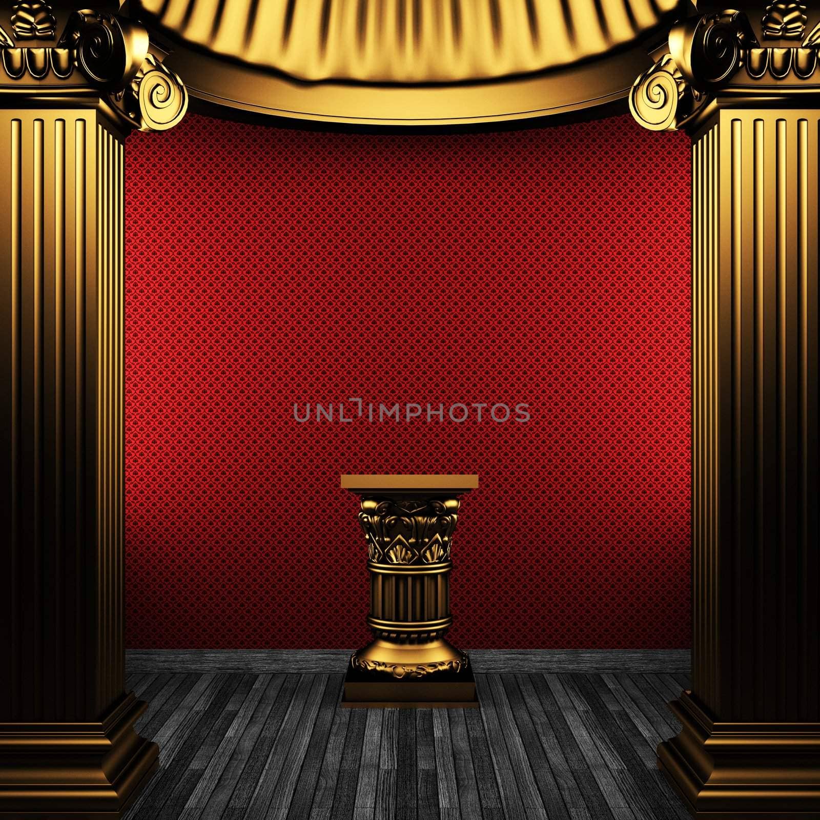 bronze columns, pedestal and wallpaper made in 3D