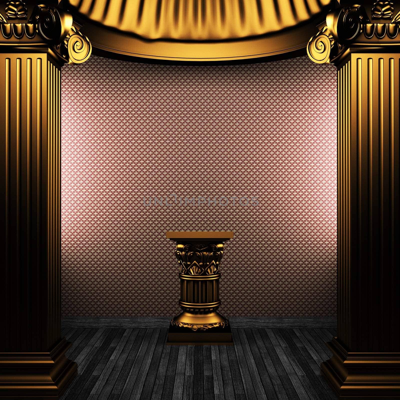 bronze columns, pedestal and wallpaper made in 3D