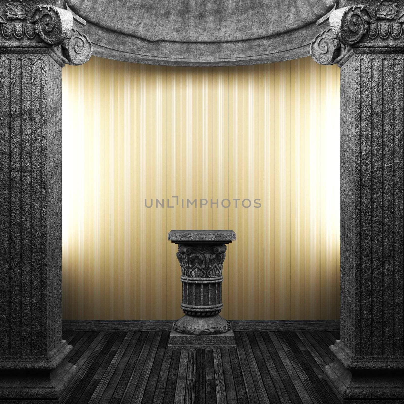 stone columns, pedestal and wallpaper made in 3D