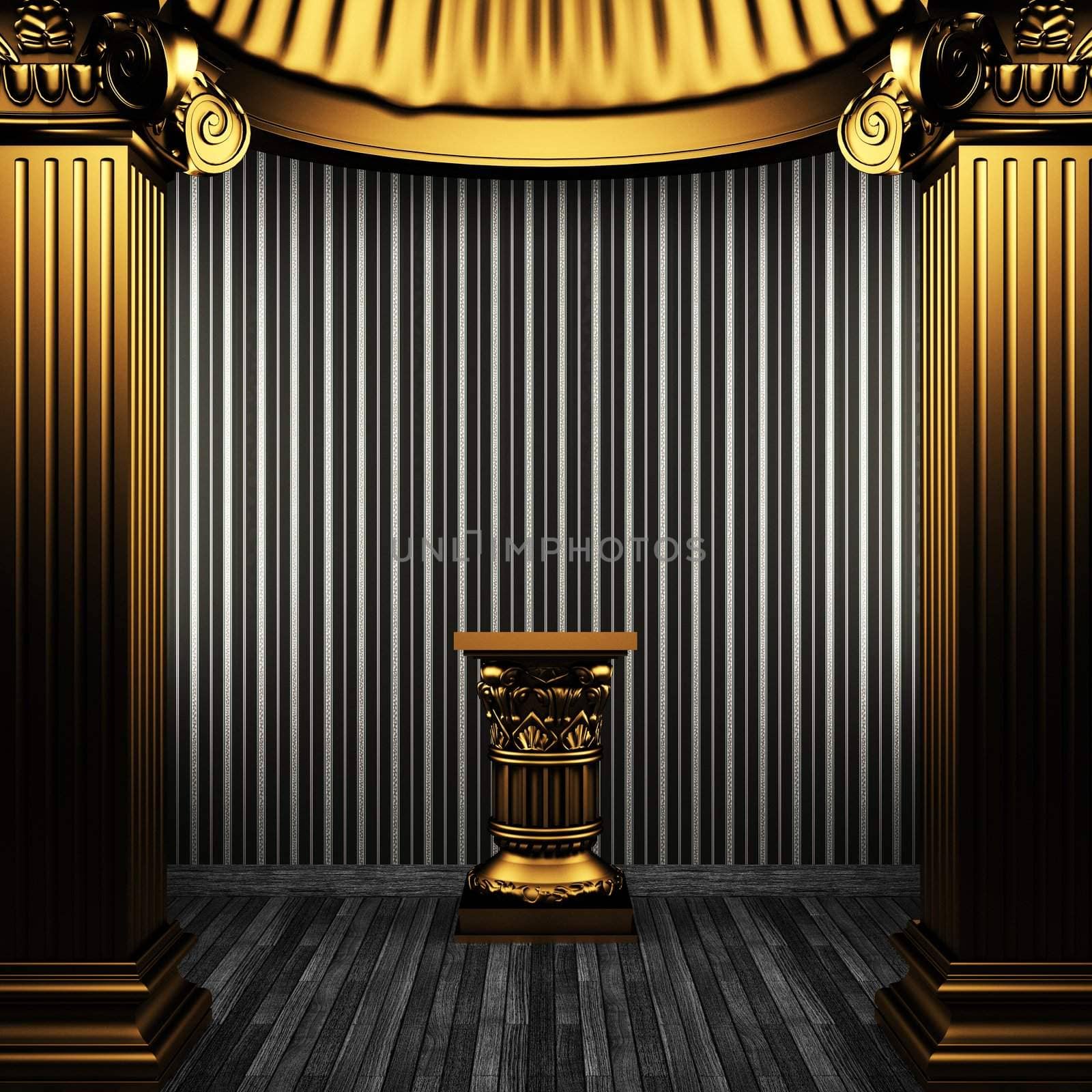 bronze columns, pedestal and wallpaper made in 3D