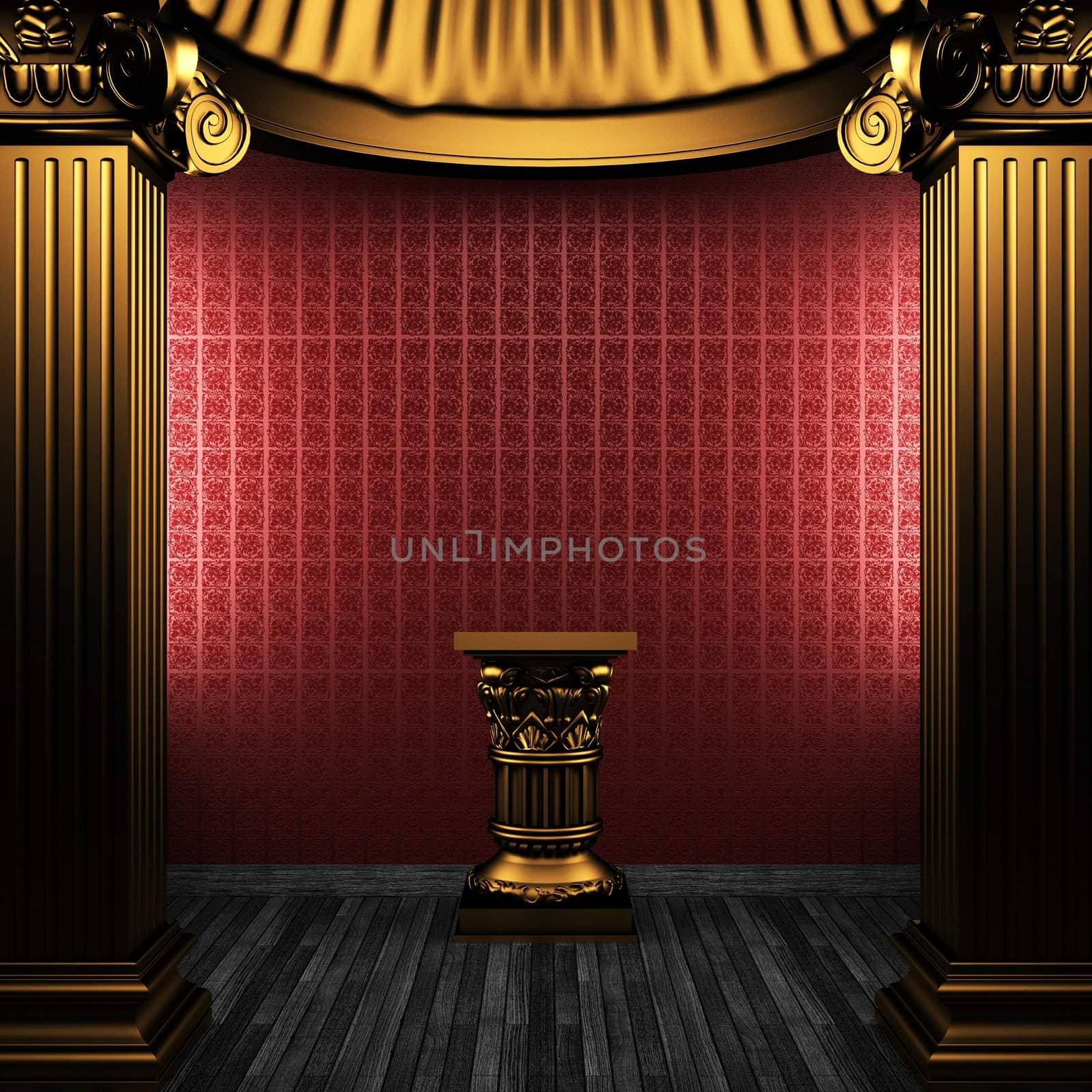 bronze columns, pedestal and wallpaper made in 3D