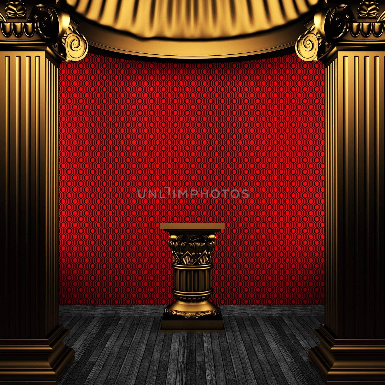 bronze columns, pedestal and wallpaper made in 3D