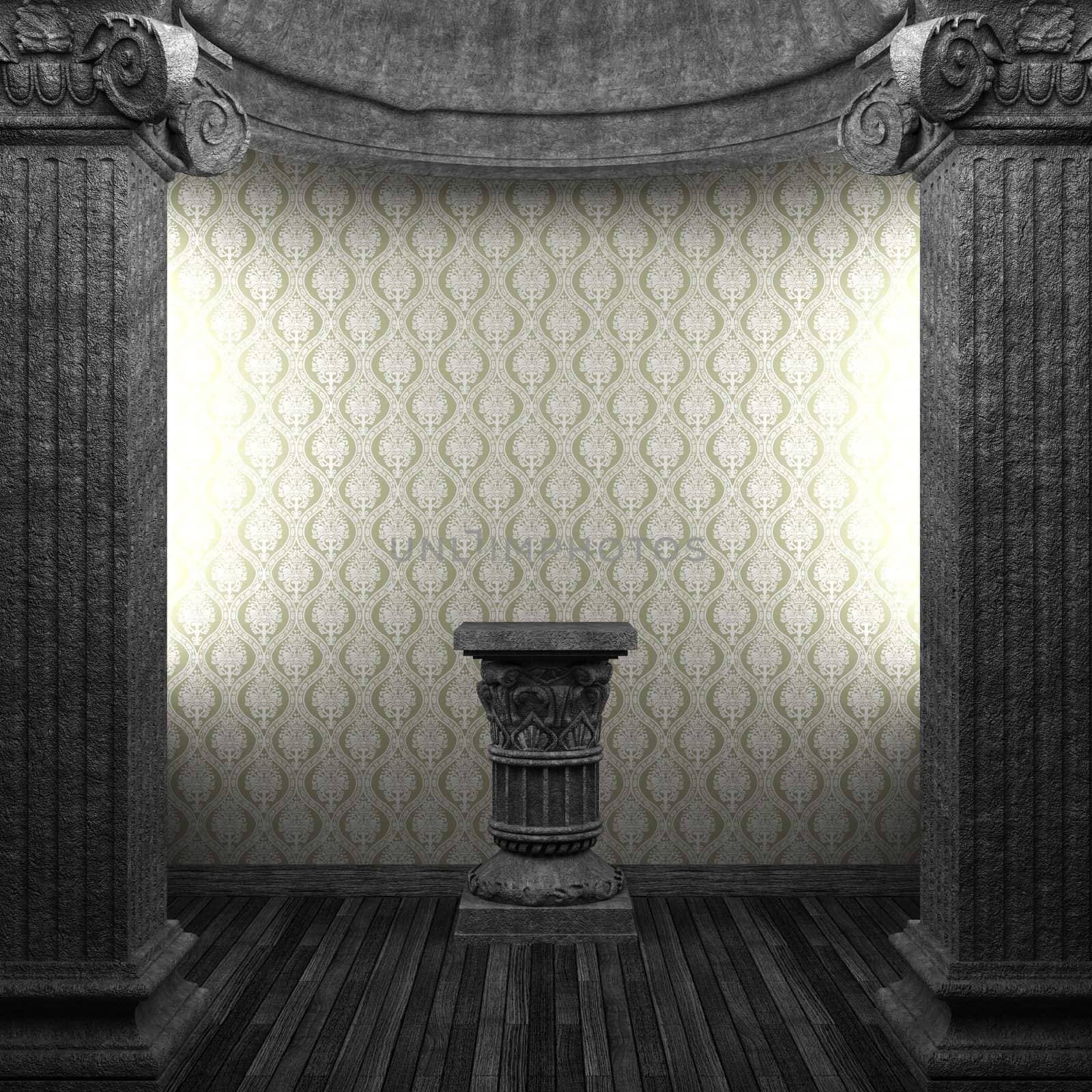 stone columns, pedestal and wallpaper by icetray